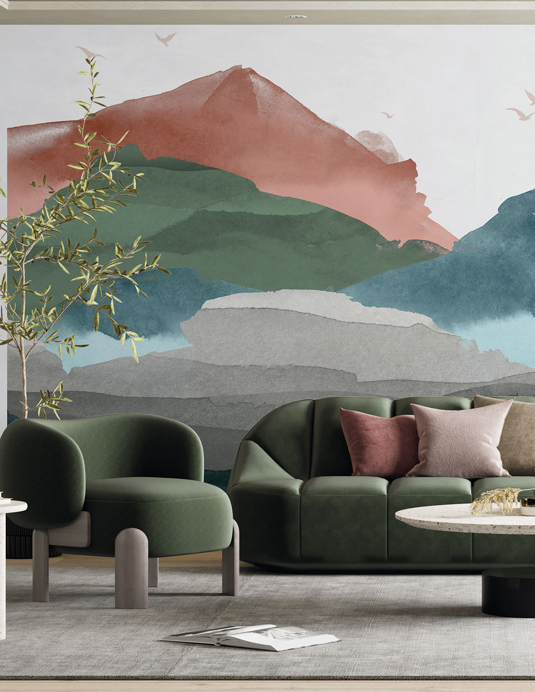 Tapet hills, earth tones, papermint 