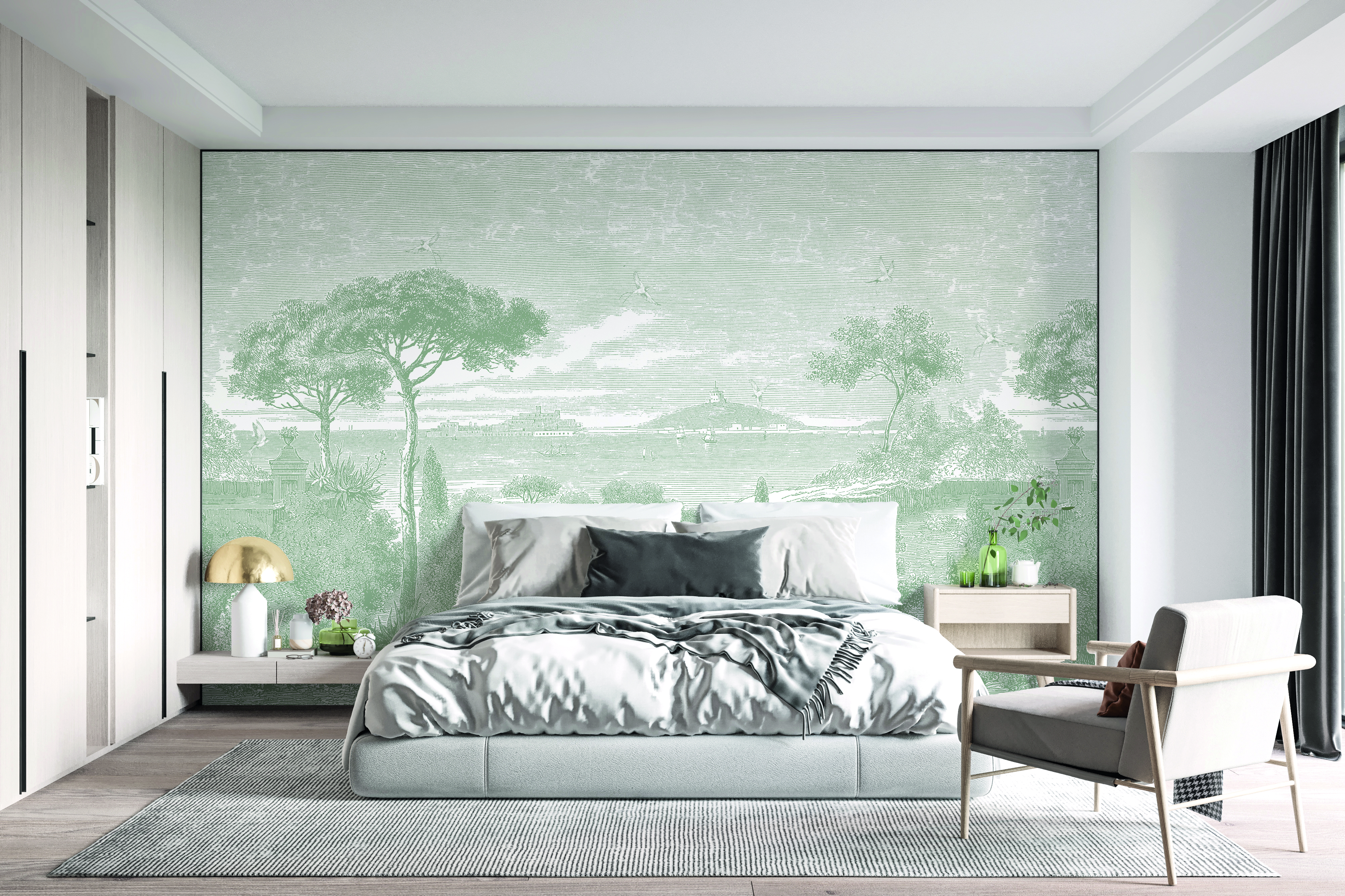 Tapet bord de mer, vert pastel, papermint 