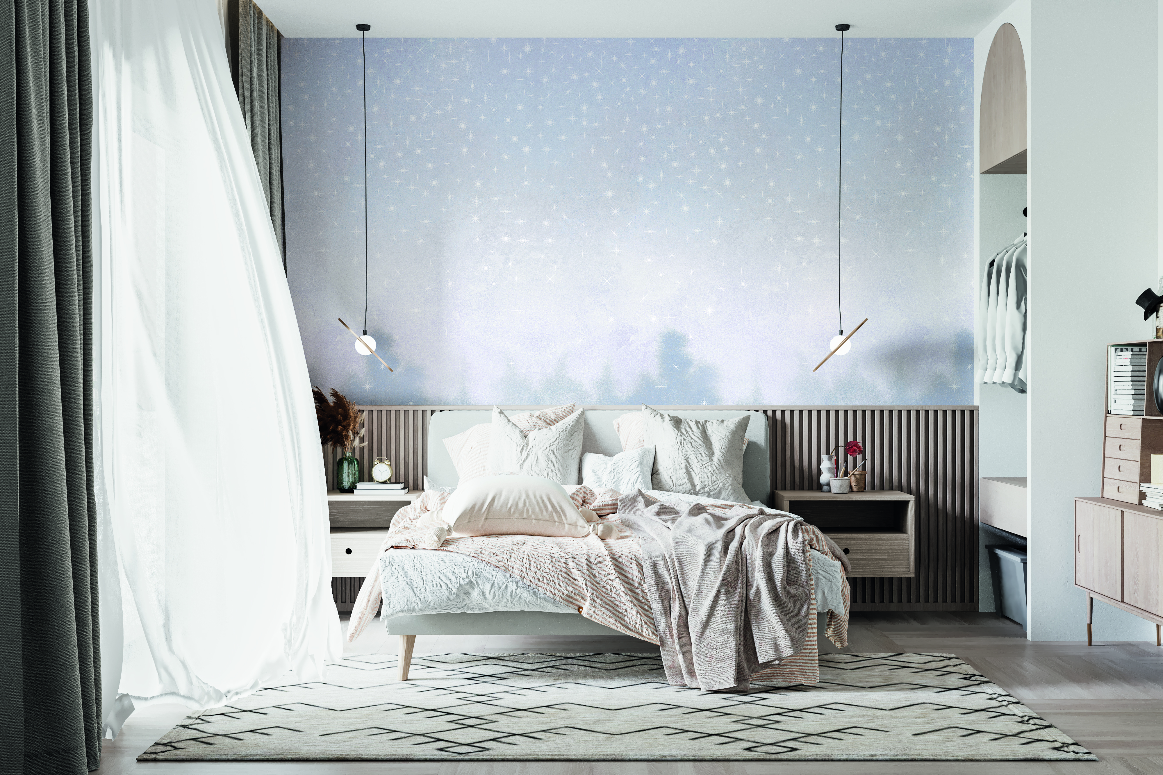 Tapet Étoiles, polar white, papermint 