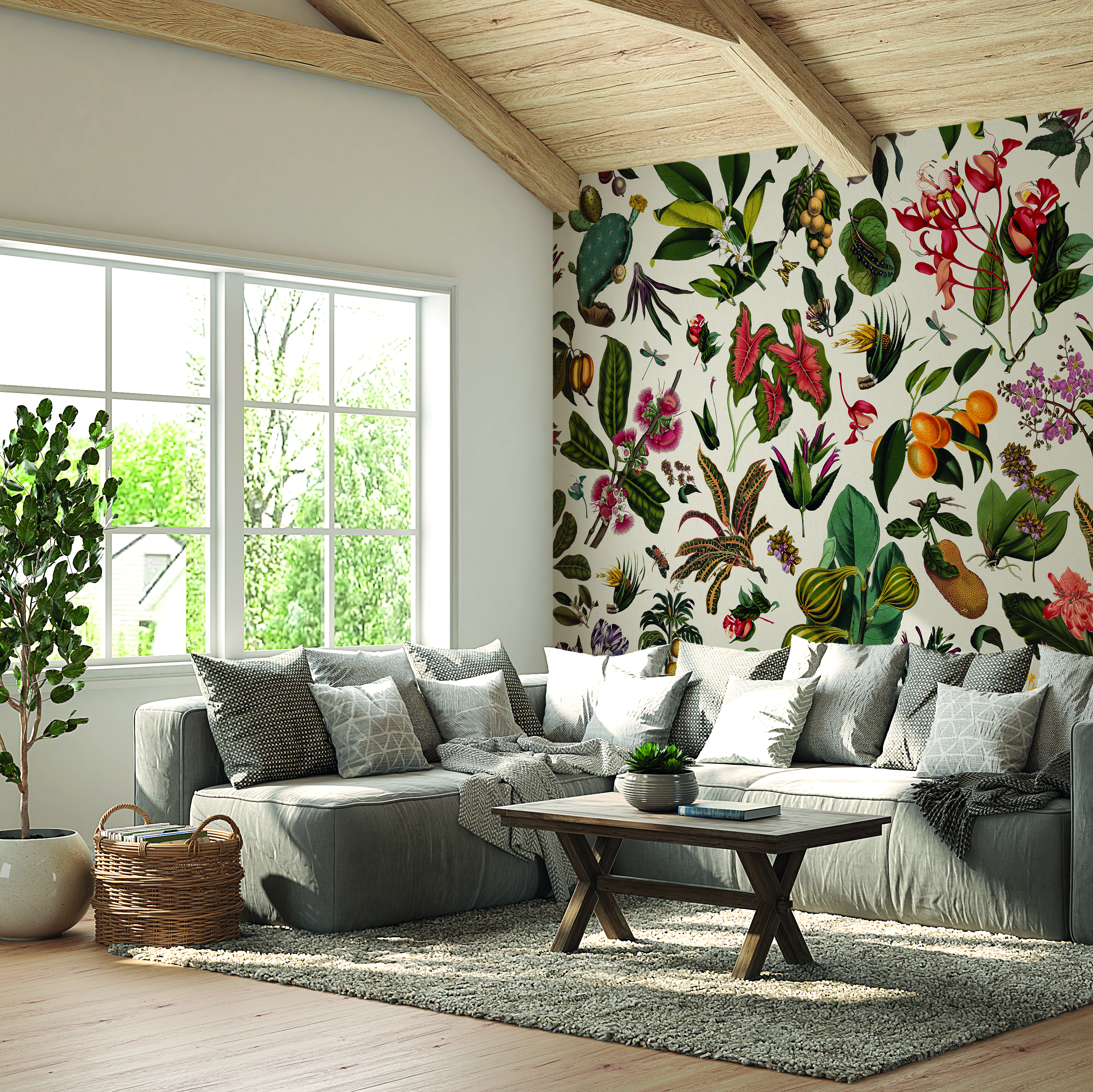 Tapet jardin d'autrefois, papier vergé, papermint 