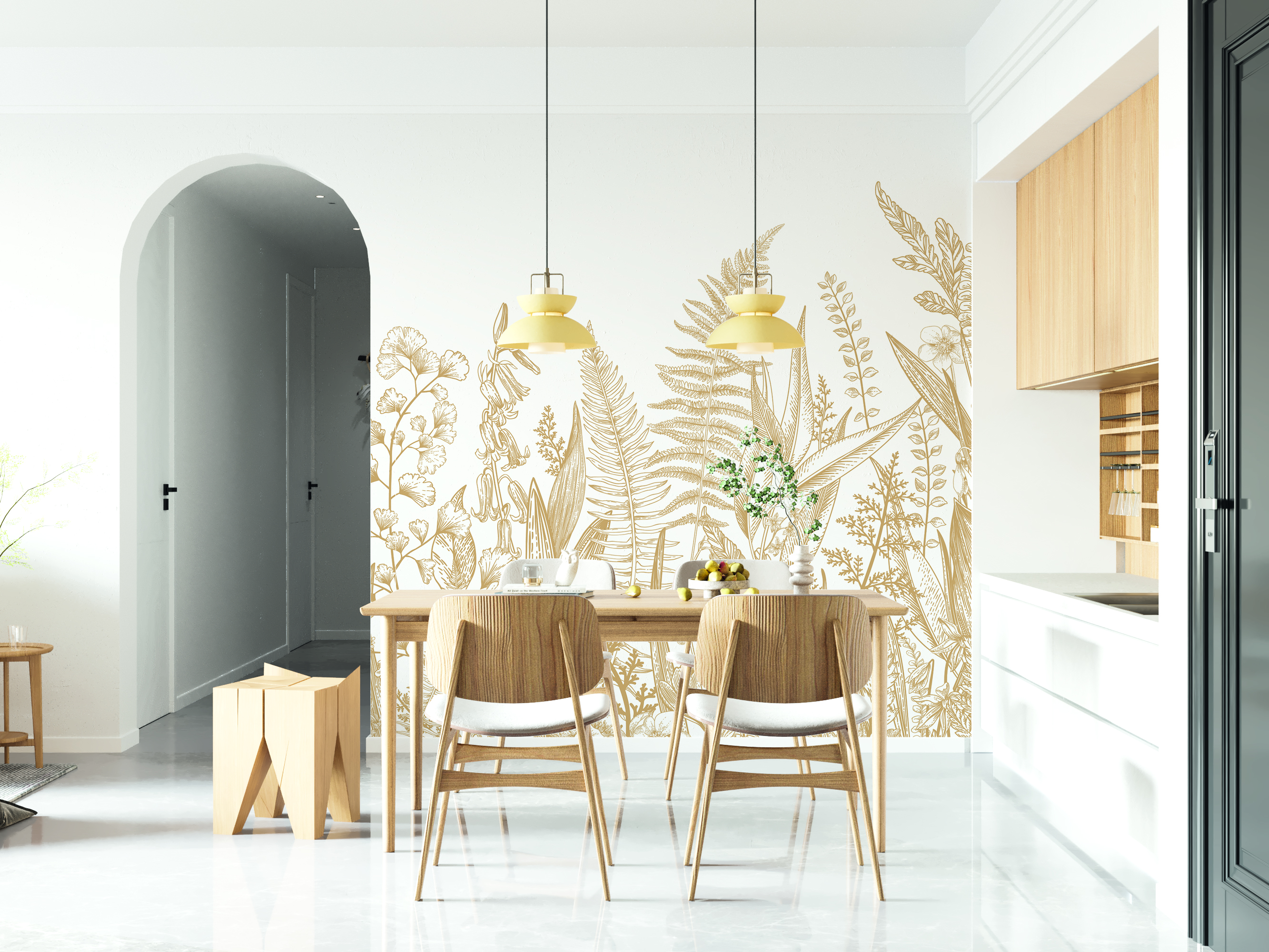 Tapet garden line, camel, papermint 