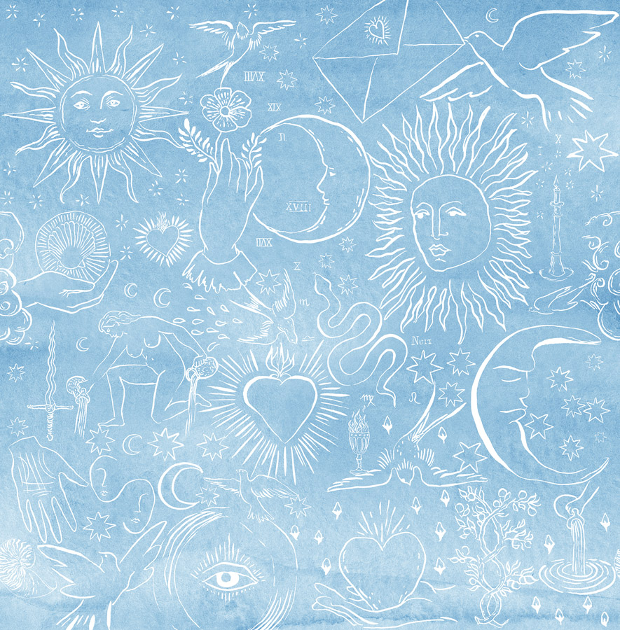 Tapet divin, fond bleu celestine, papermint 
