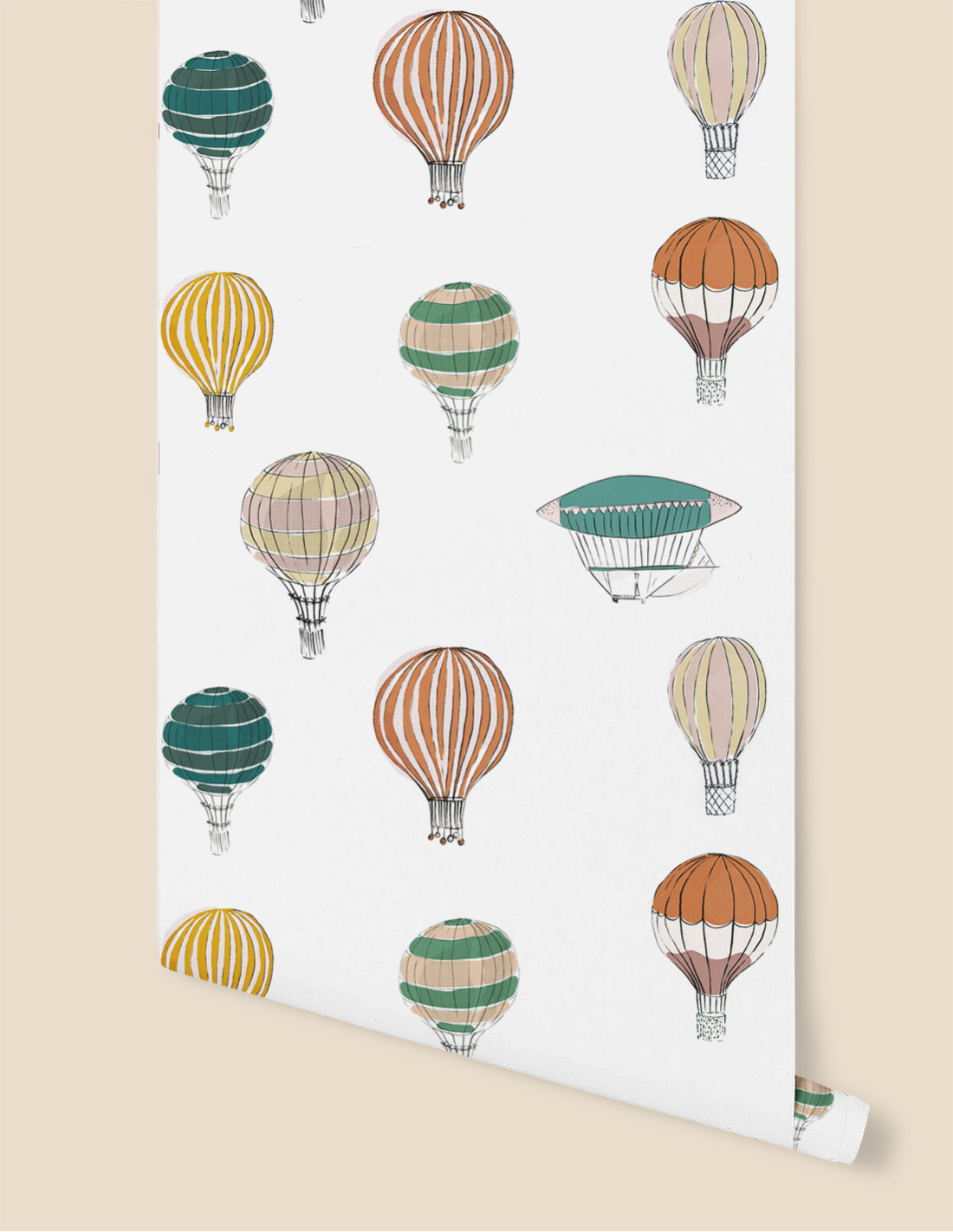 Tapet montgolfière, fond blanc, 1.5mp / rola, papermint 
