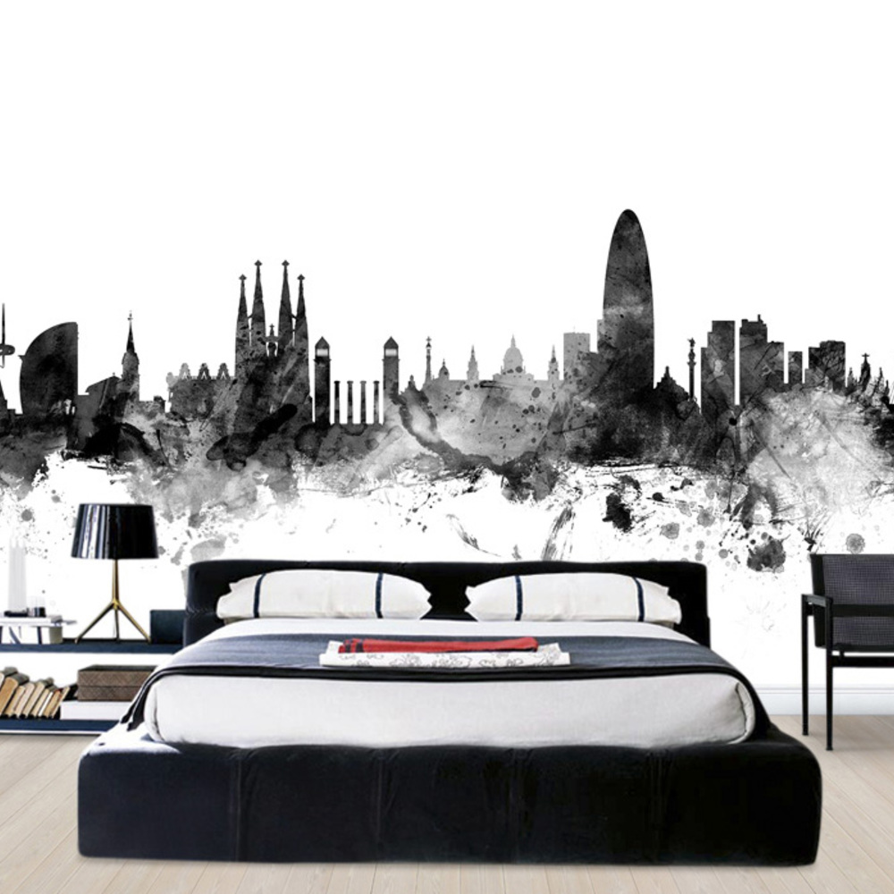 Fototapet barcelona peisaj negru, personalizat, photowall 