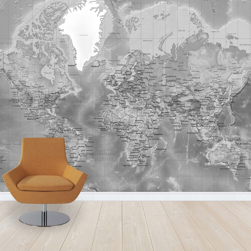 Fototapet harta lumii - detalii, gri, personalizat, photowall 