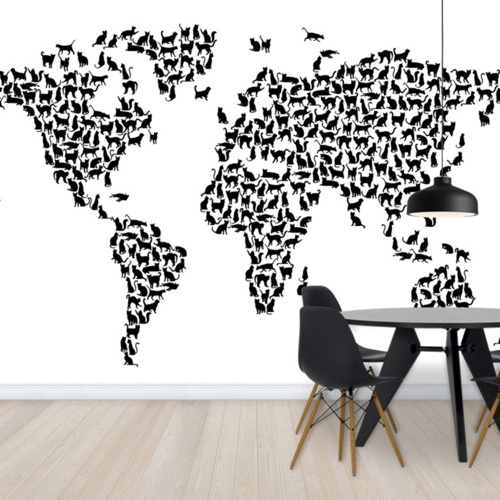 Fototapet harta lumii pisici, negru, personalizat, photowall 