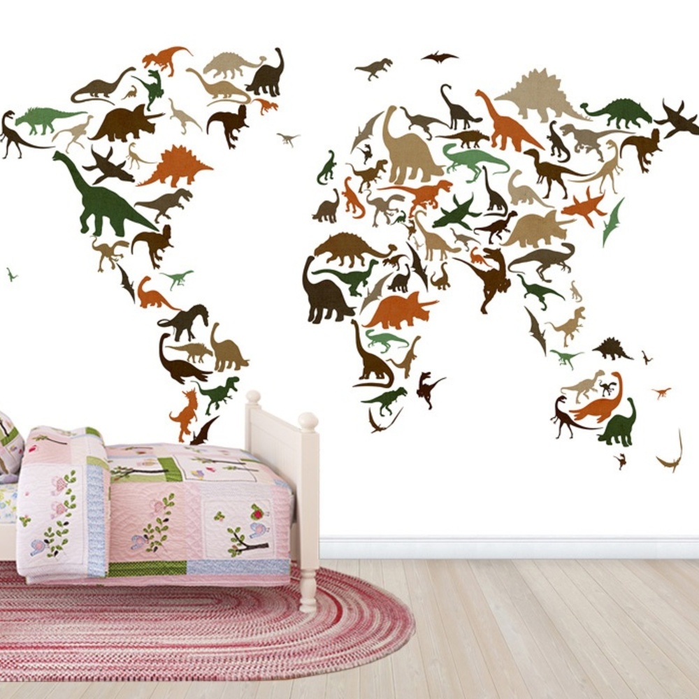 Fototapet dinozaur harta lumii multicolor, personalizat, photowall 