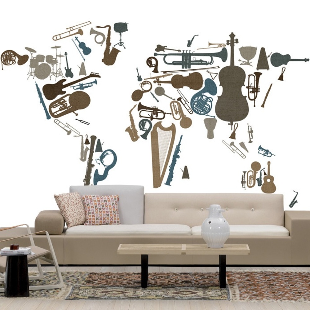 Fototapet hartă instrumente muzicale, personalizat, photowall 