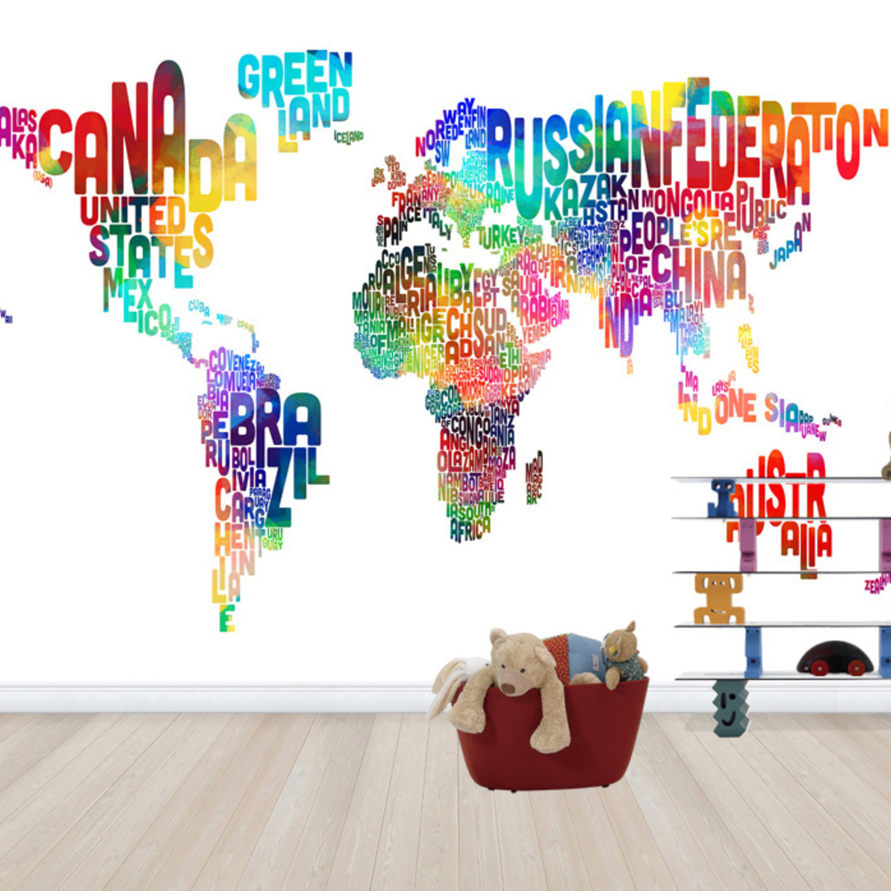 Fototapet tipografic text harta lumii 2, personalizat, photowall 