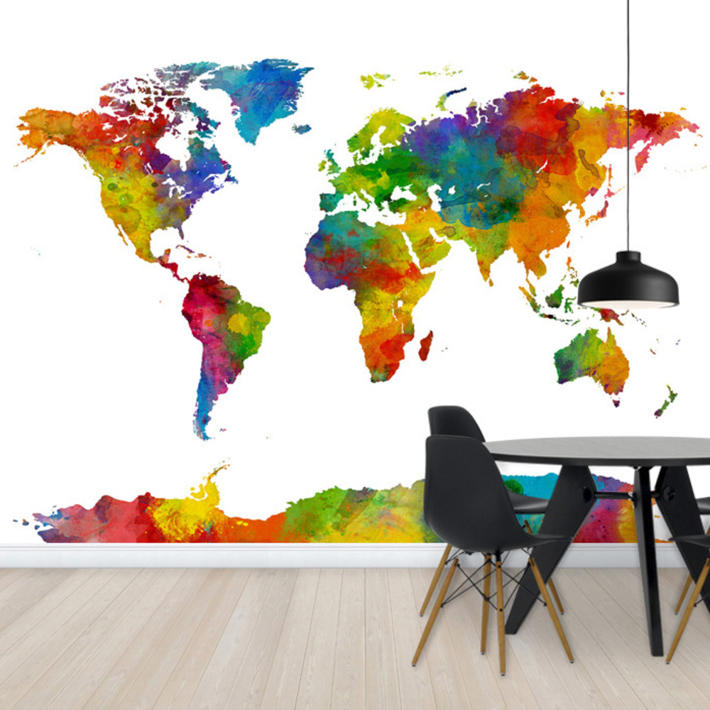 Fototapet watercolor harta lumii multicolor 2, personalizat, photowall 
