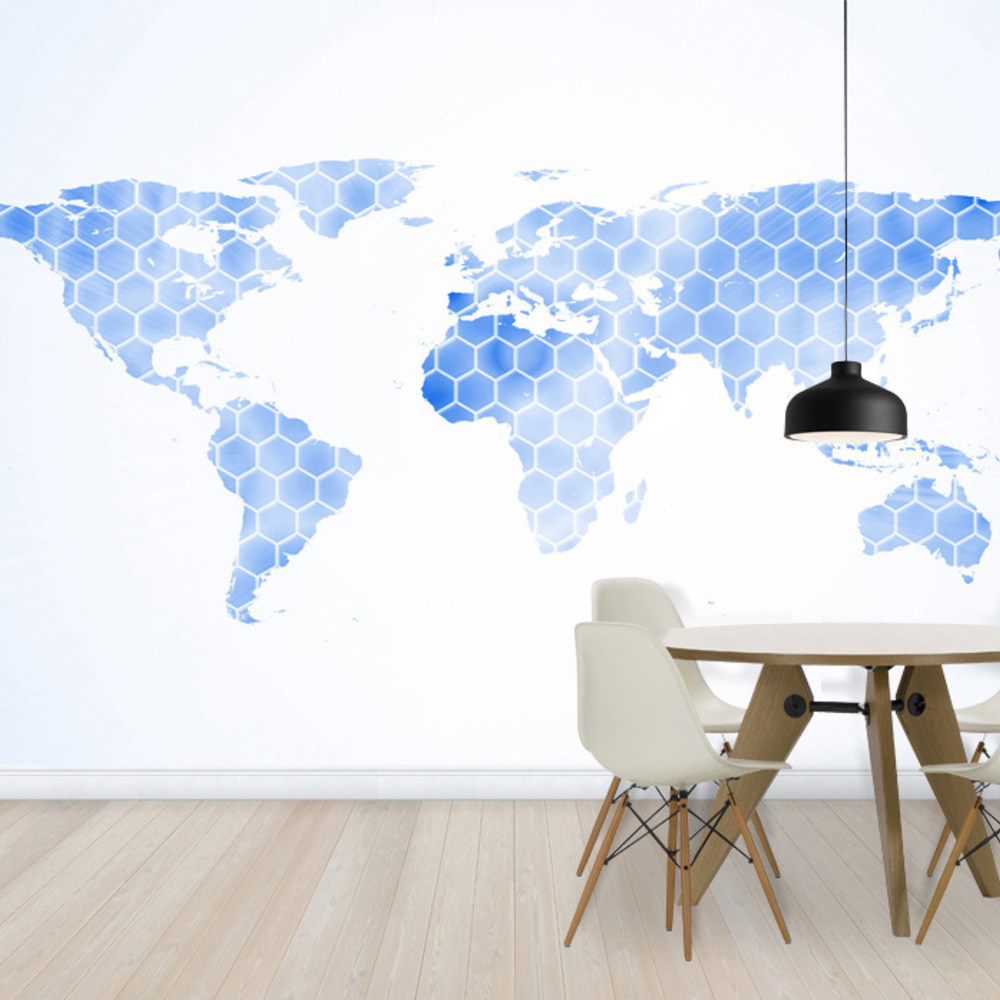 Fototapet hexagon albastru harta lumii, personalizat, photowall 