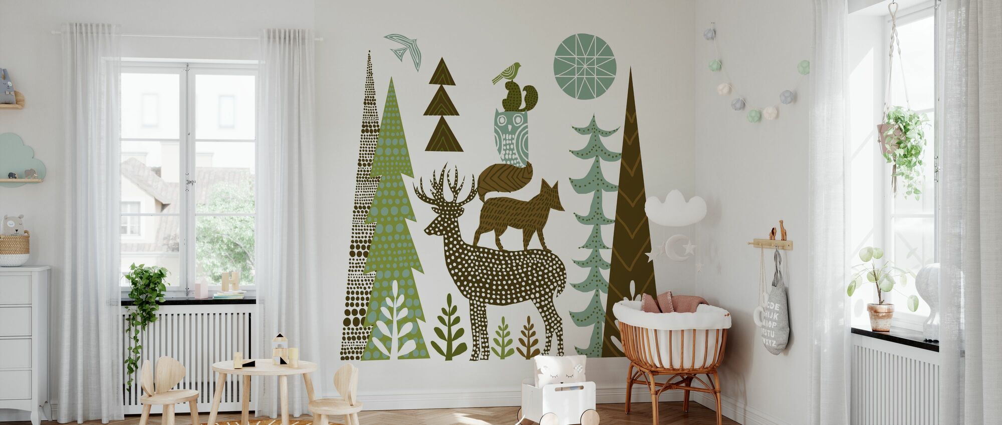 Tapet Forest Folklore Green Animals 1, Photowall