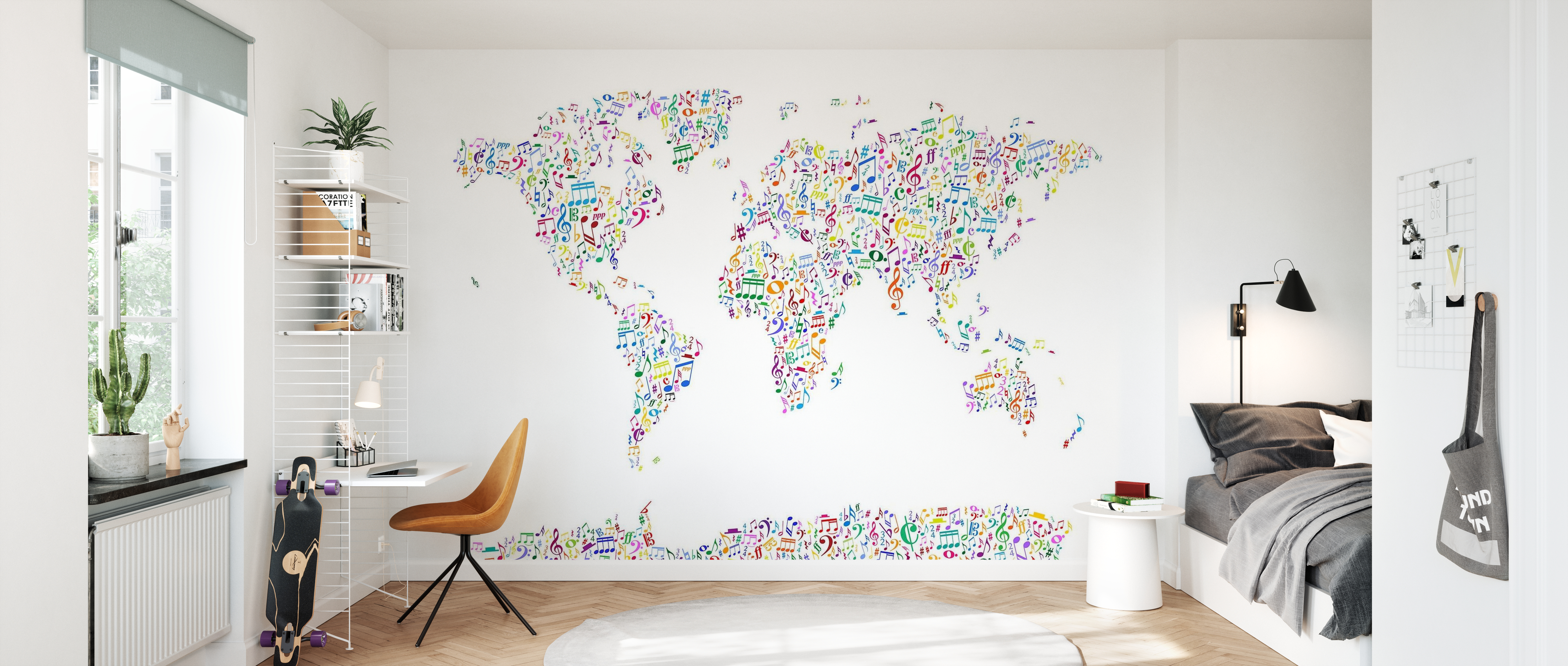 Tapet Music Notes World Map Color, Photowall