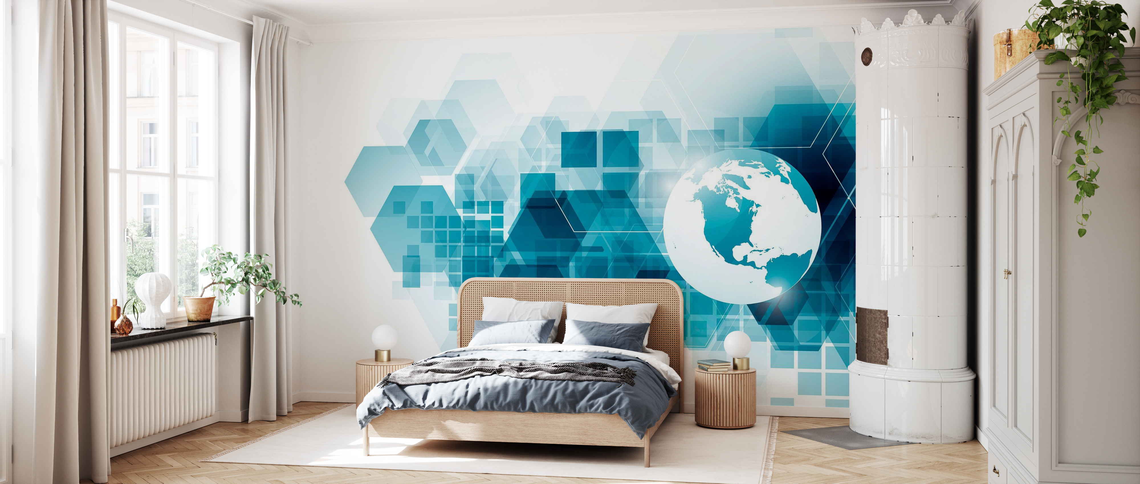 Tapet globe with geometric background, photowall 