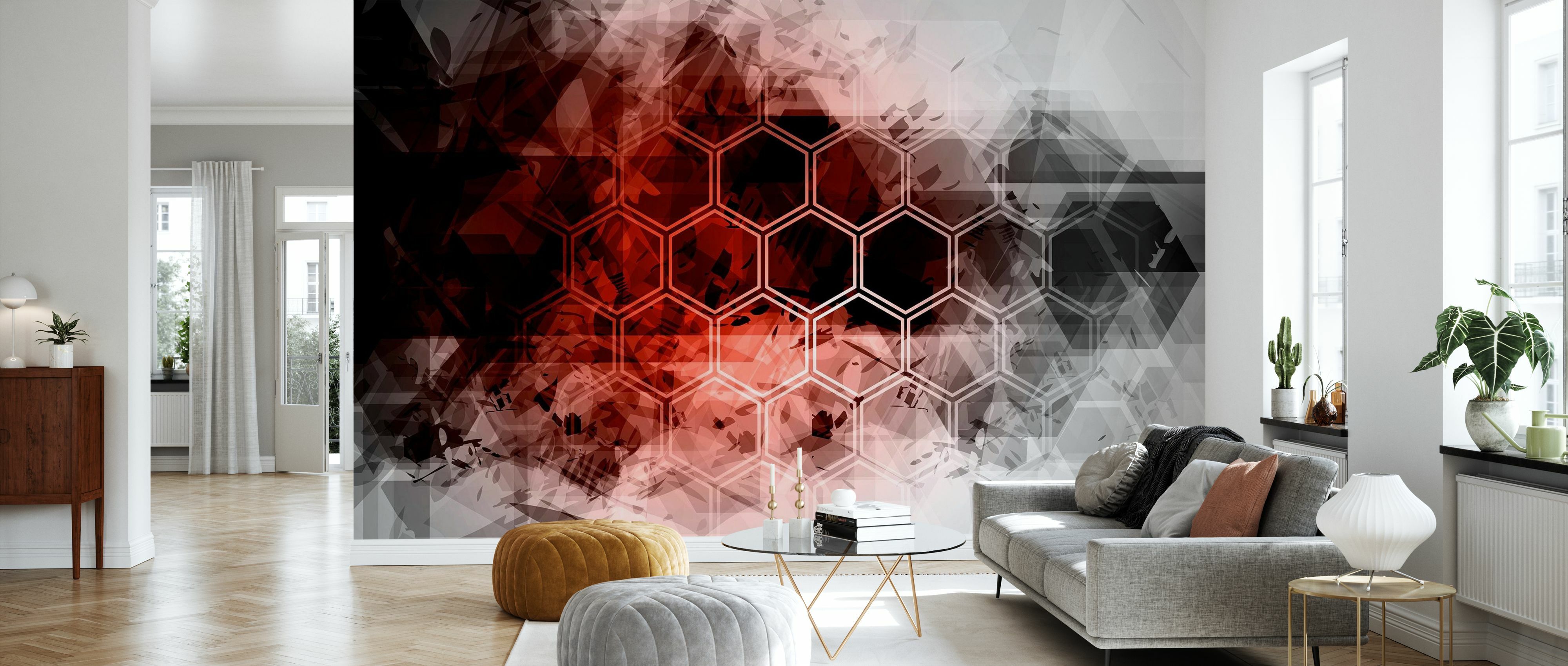 Tapet red hexagon background, photowall 