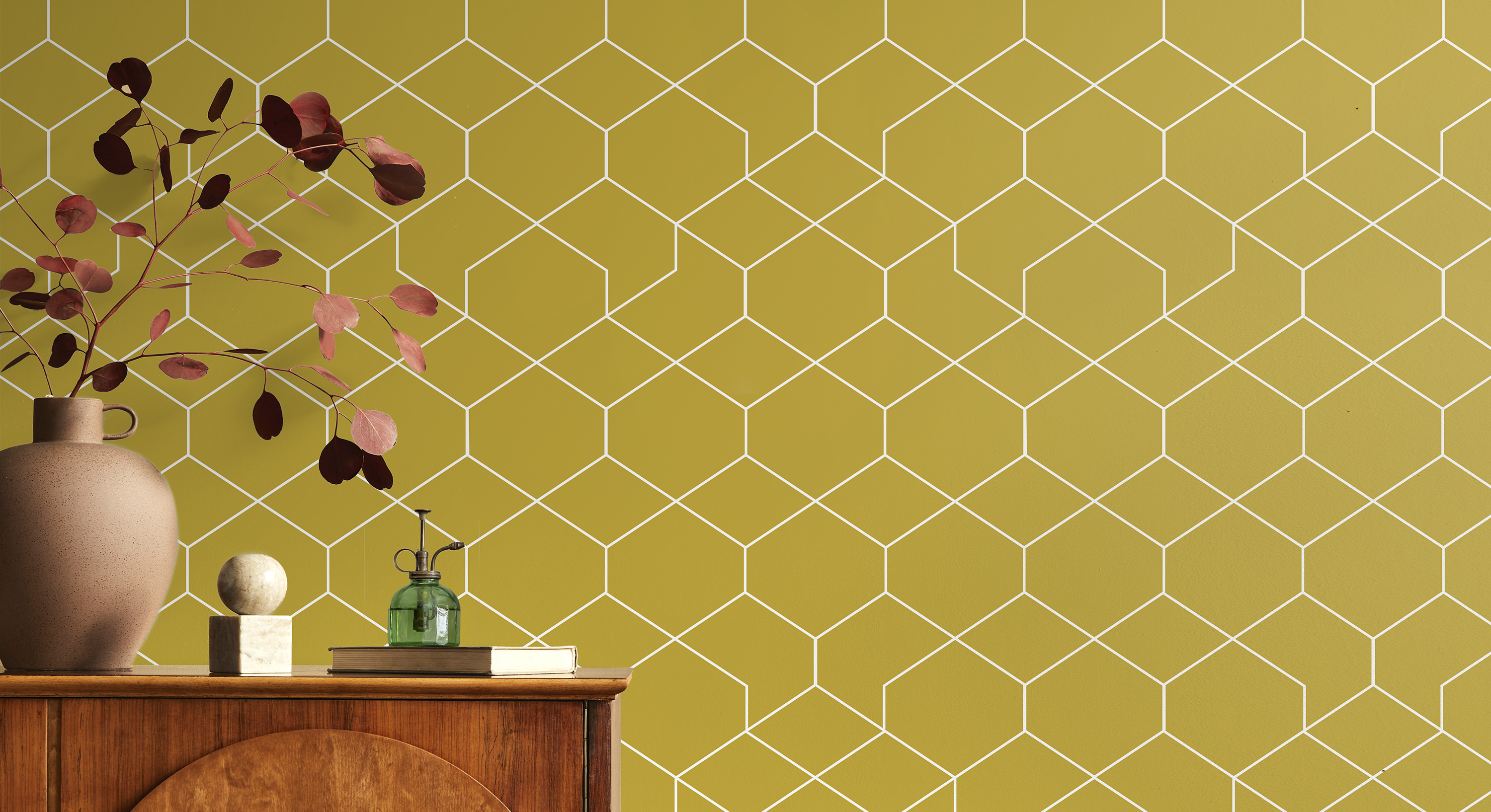 Tapet Honeycomb Yellow, Photowall