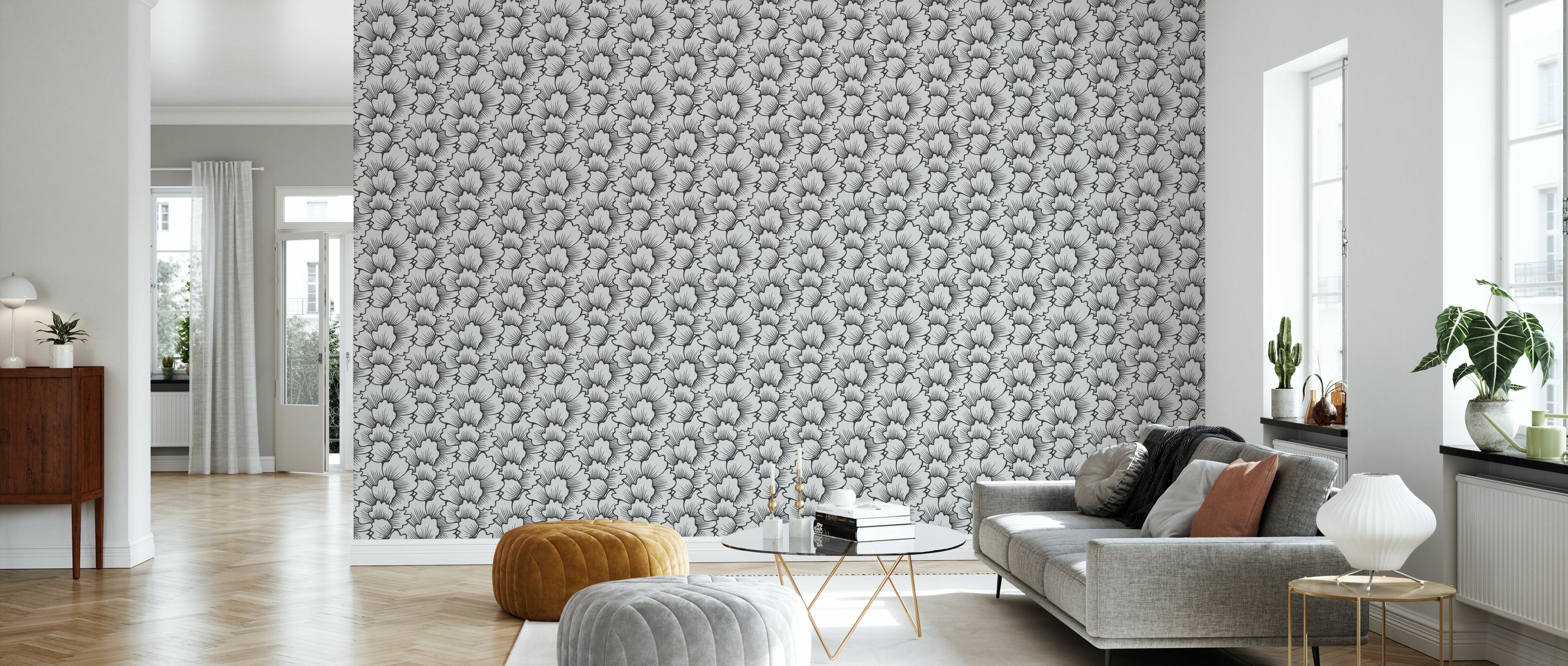 Tapet Mostly Coral Black on Grey, Photowall