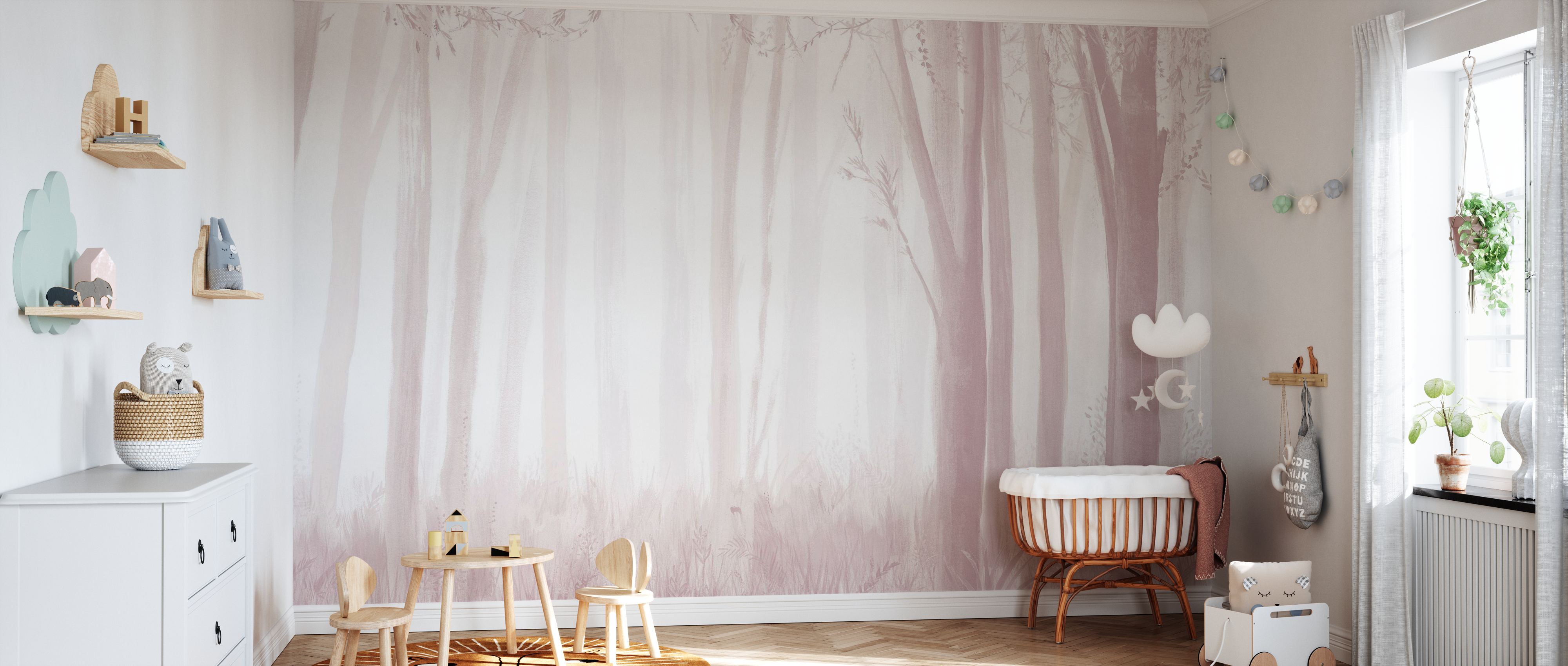 Tapet trees, pink, photowall 