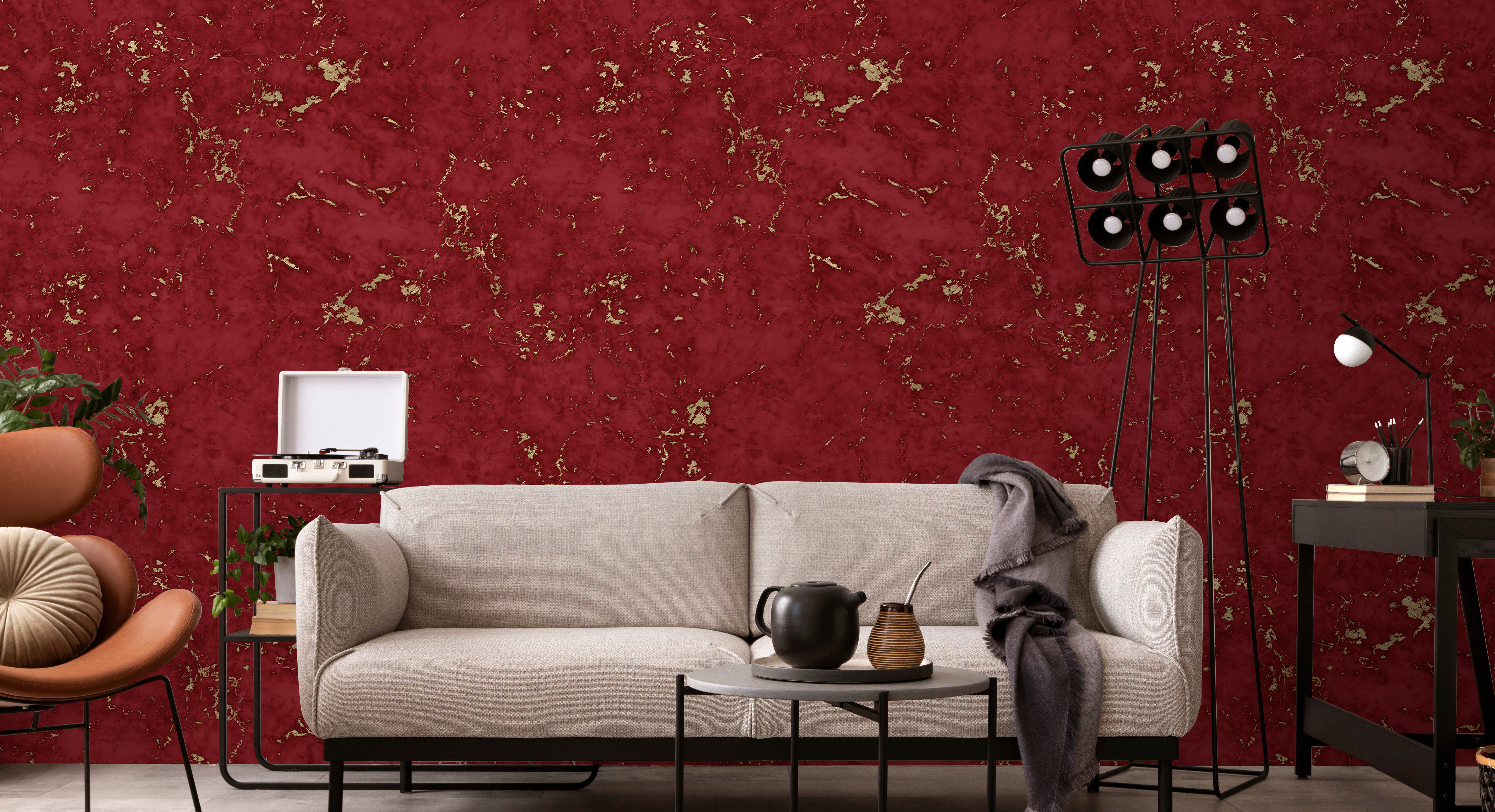 Tapet marble red damasco gold, photowall 