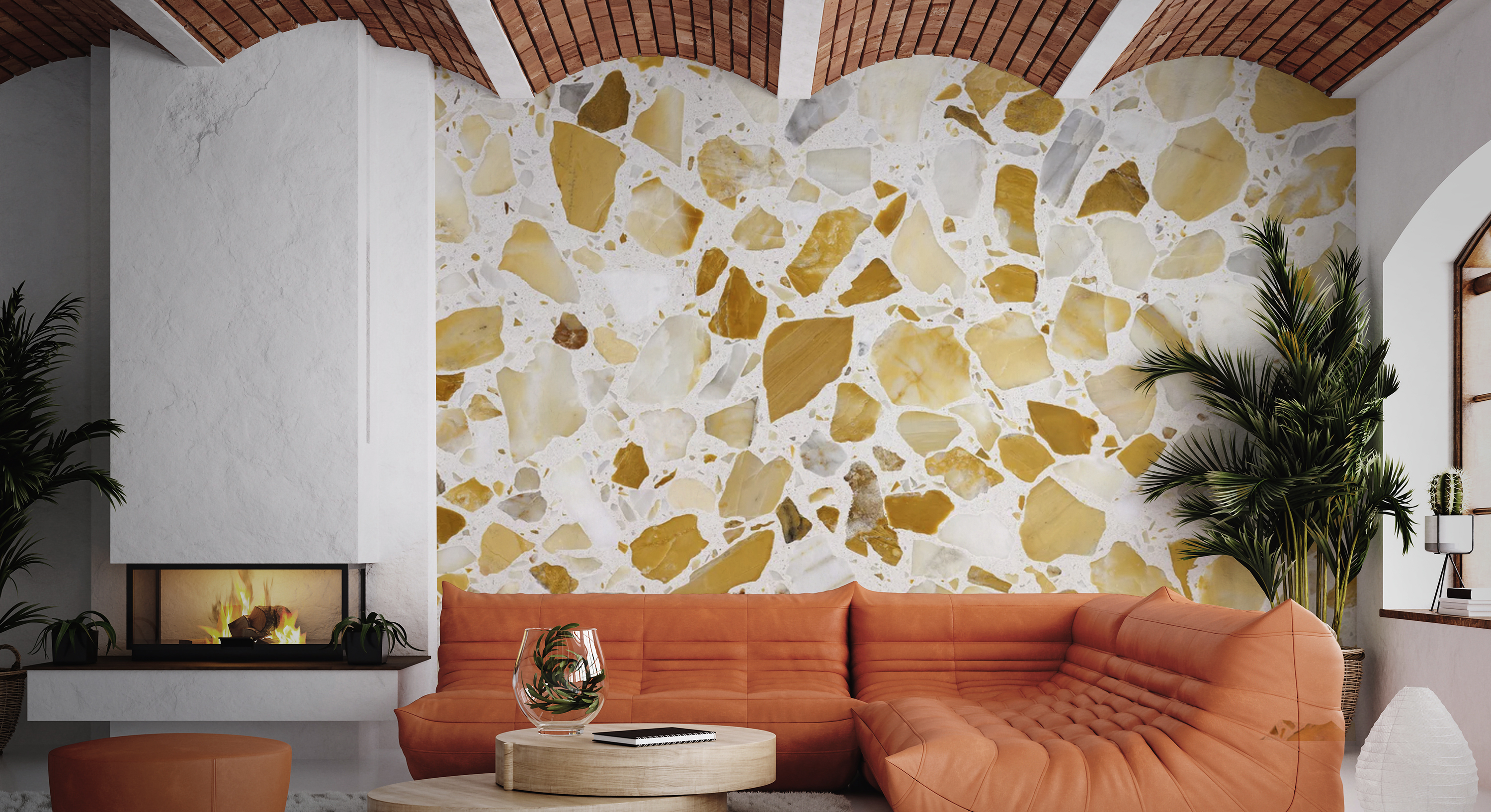 Tapet orange terrazzo pattern, photowall 