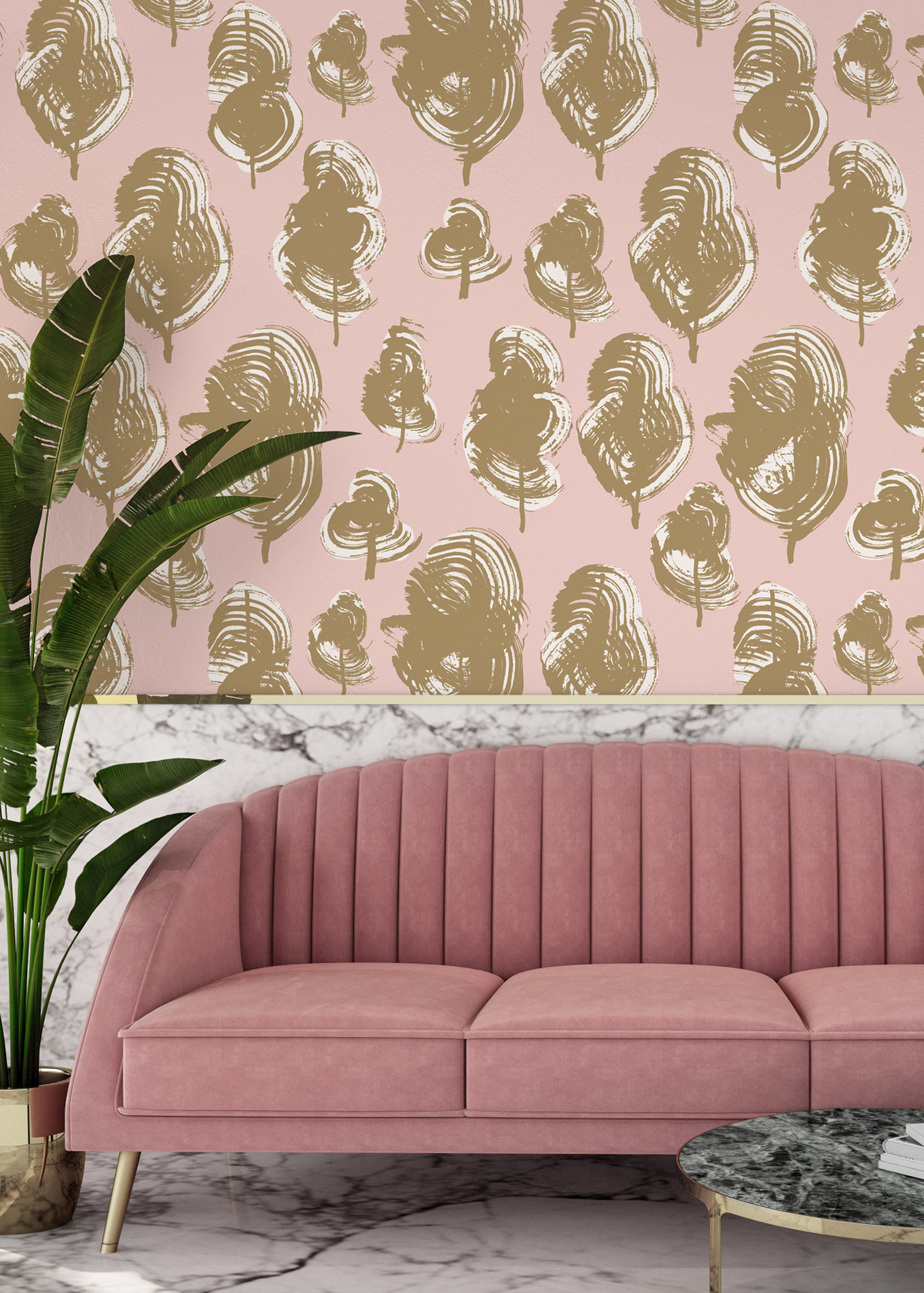 Tapet leaves, peach caramel, photowall 