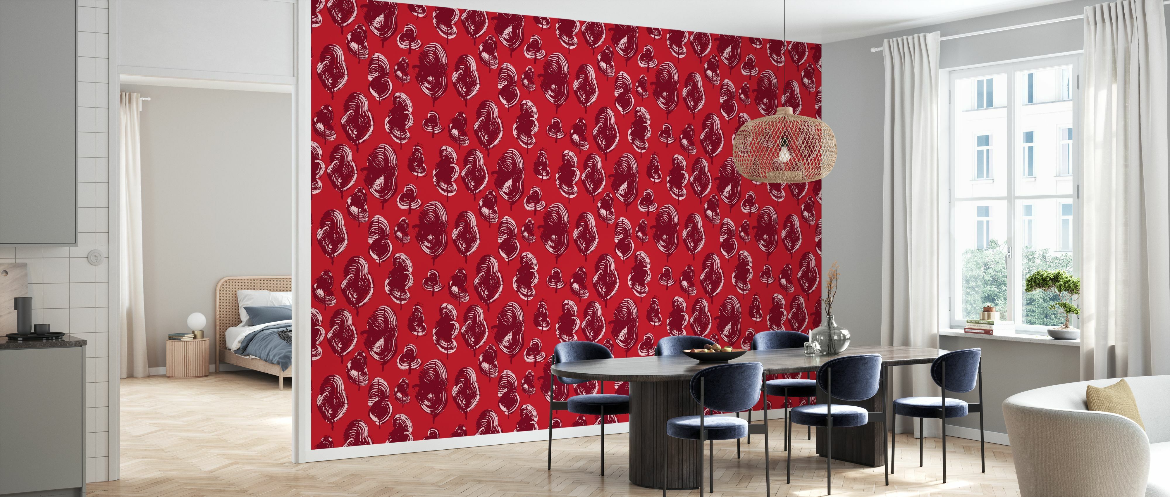 Tapet leaves, red poppy, photowall 
