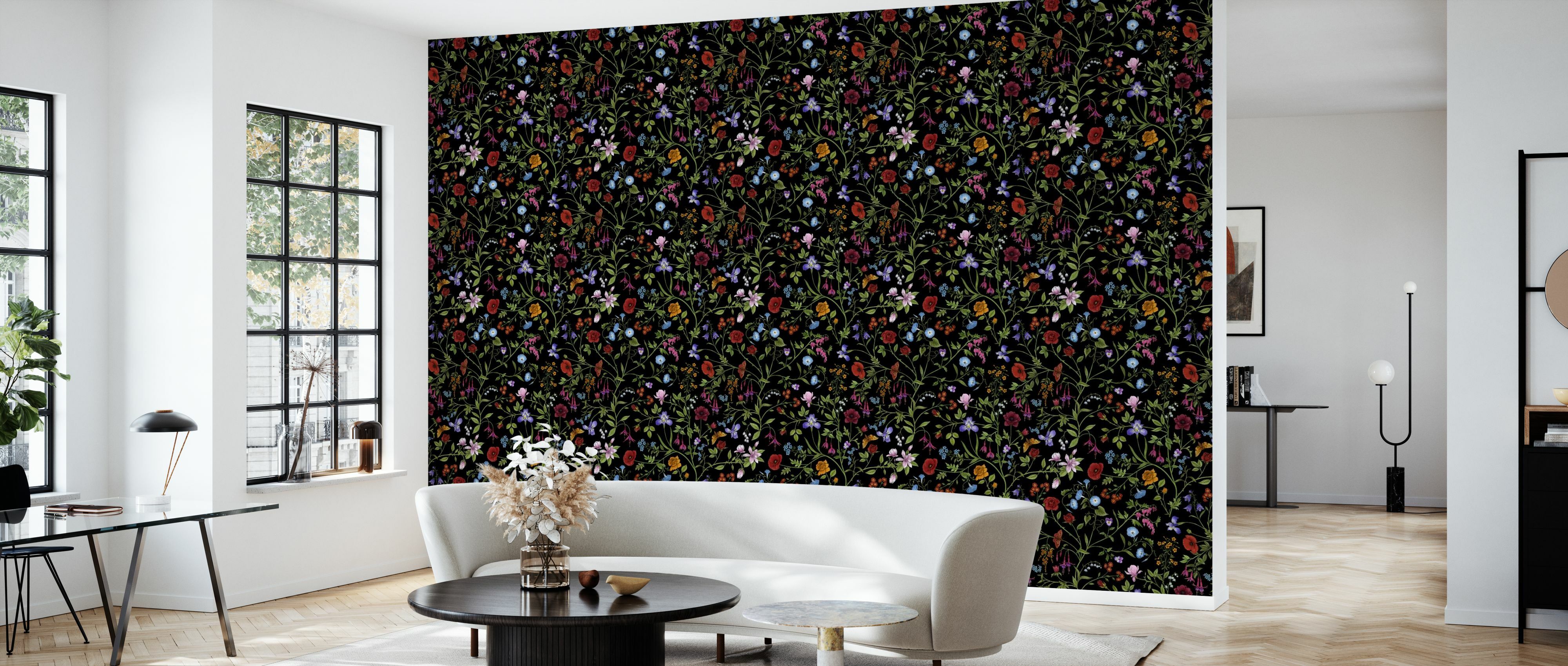 Tapet flora pattern, black, photowall 