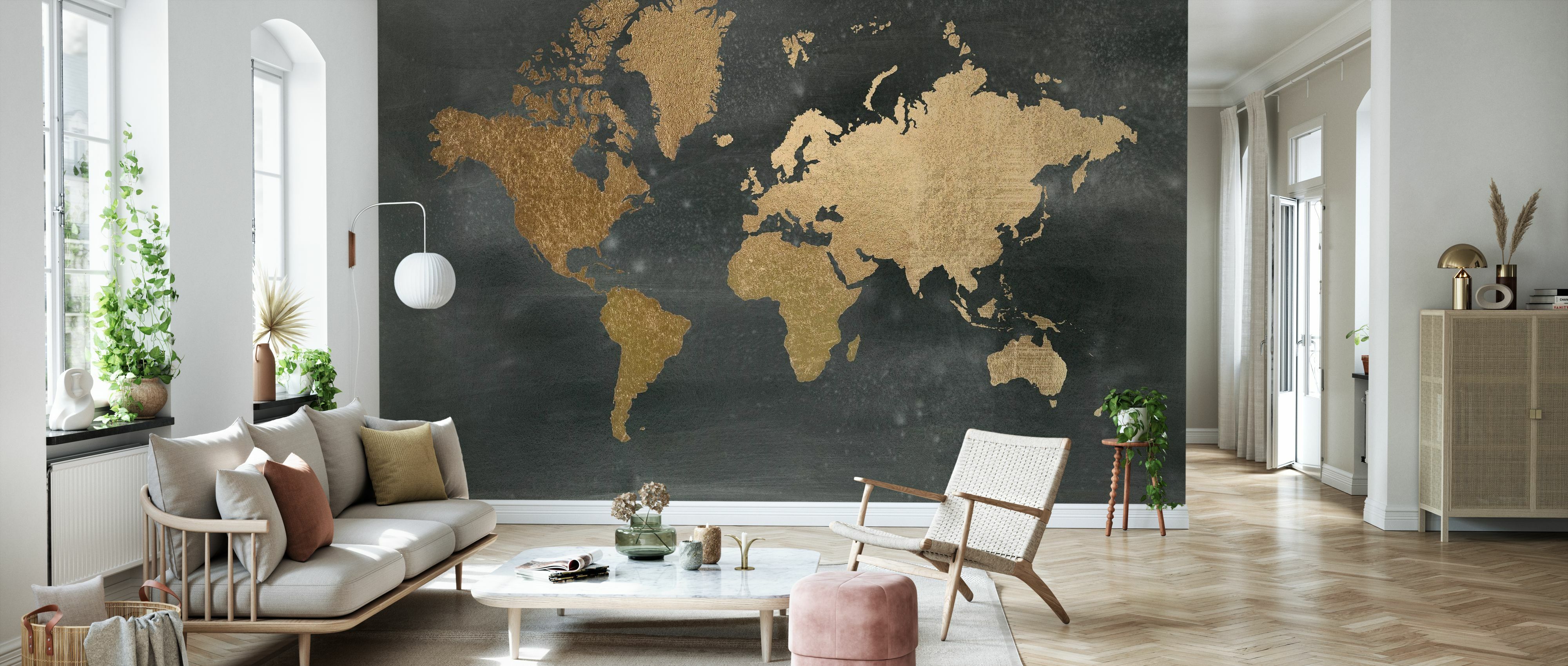 Tapet world map on black wash, photowall 