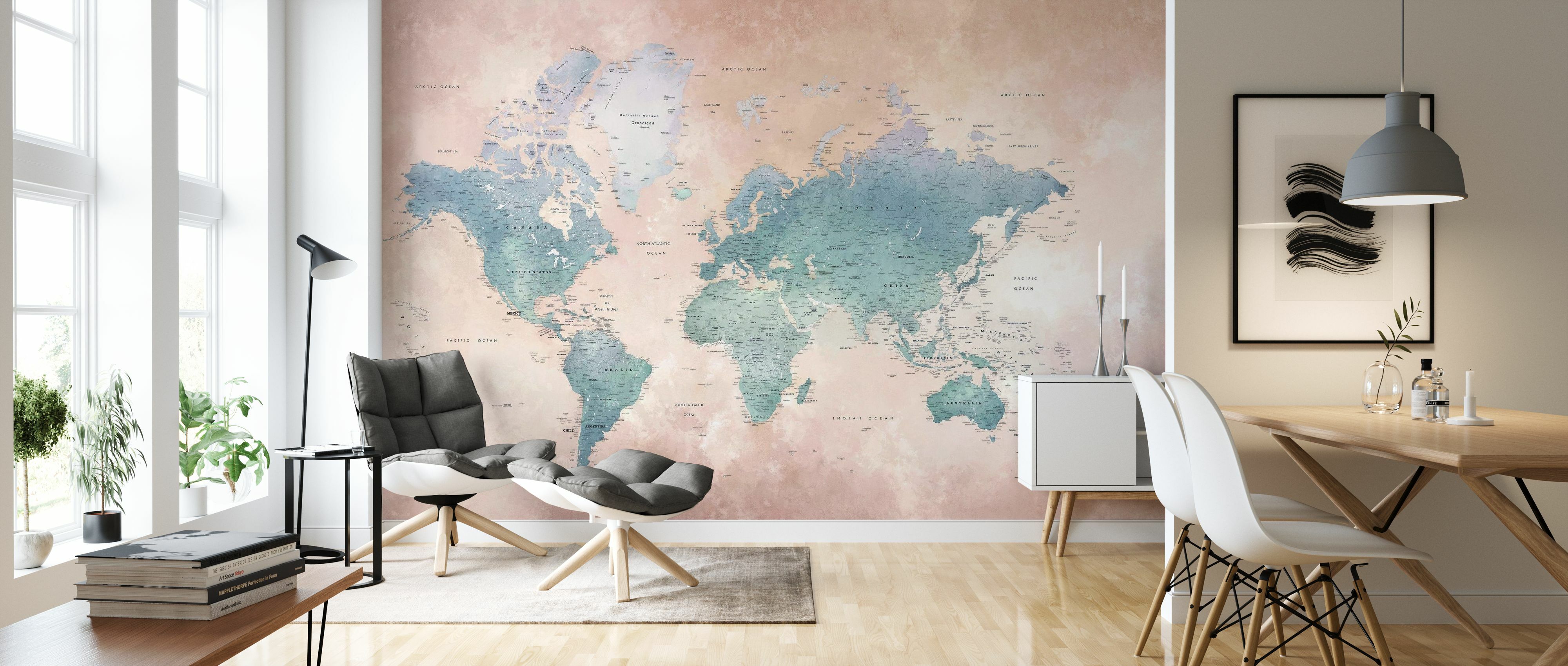 Tapet world map, ash-blue, photowall 