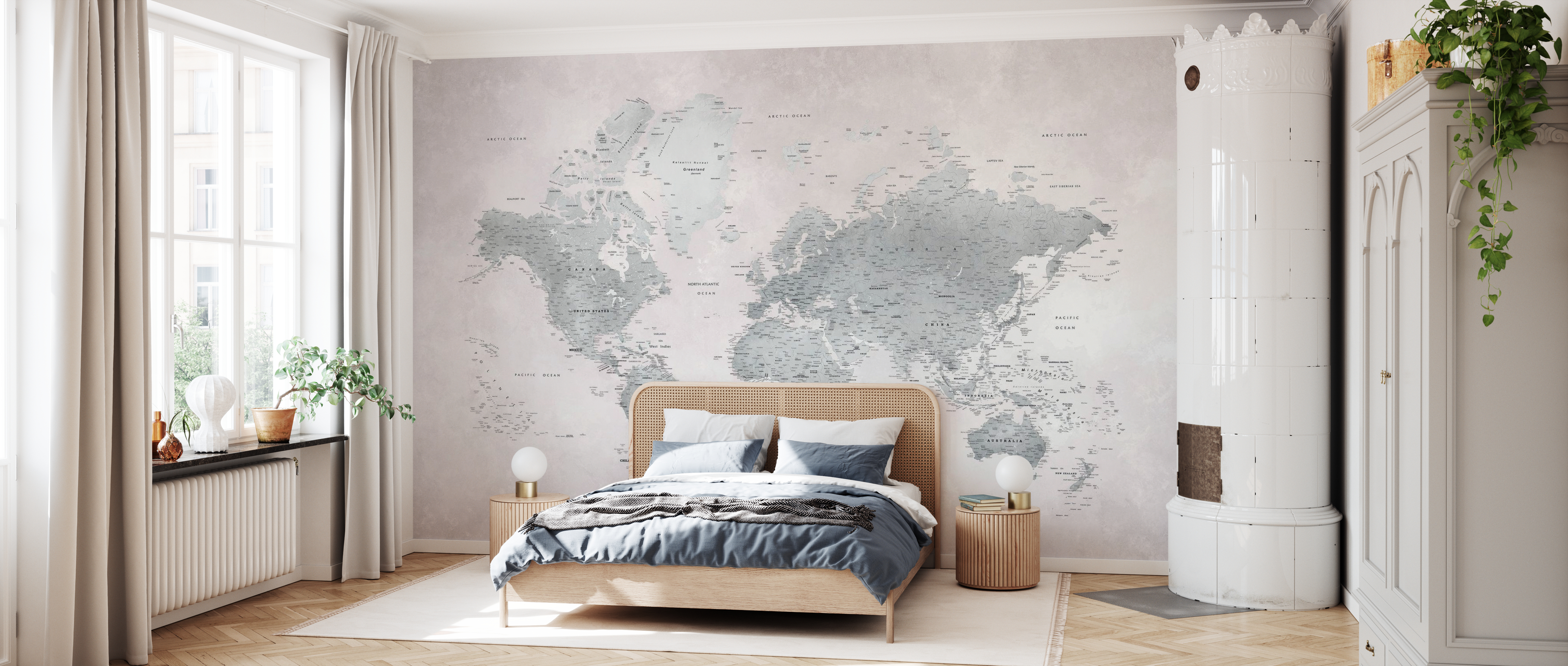 Tapet world map, ash-green, photowall 