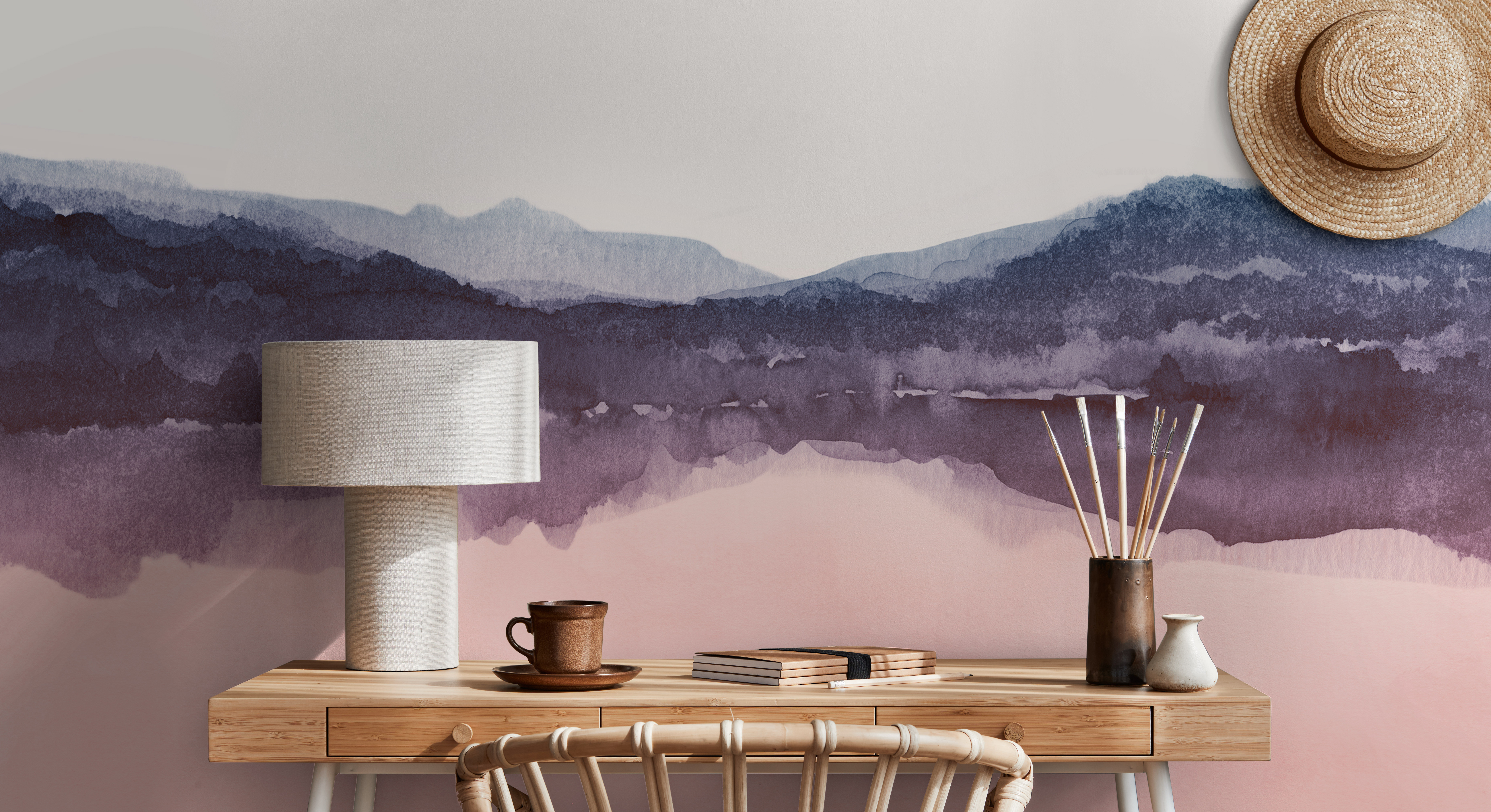 Fototapet watercolor landscape iv, pink and blue, personalizat, photowall 