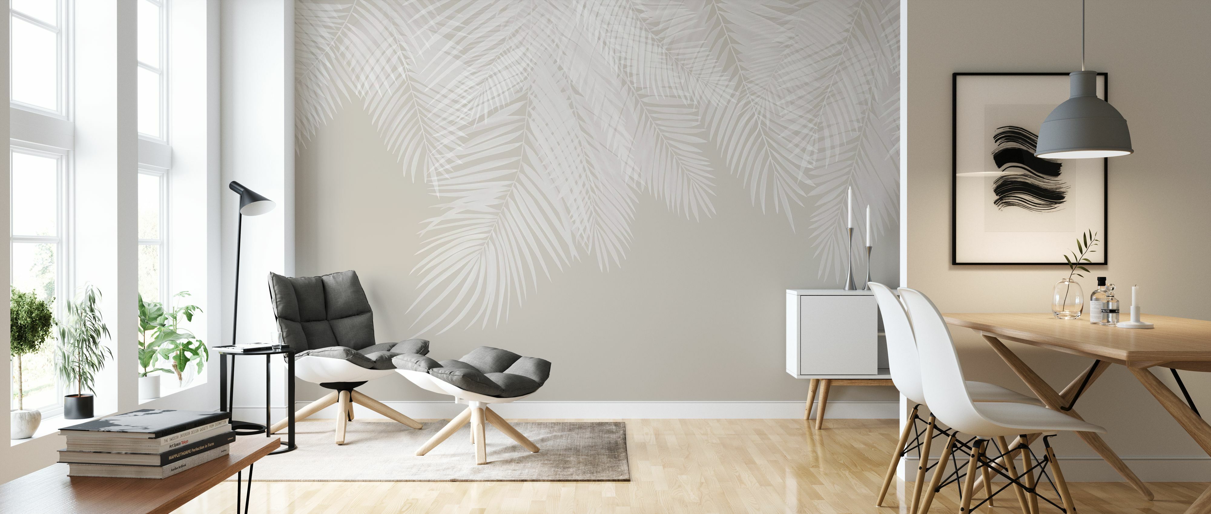 Tapet Hanging Palm Leaves, Beige-White, Photowall