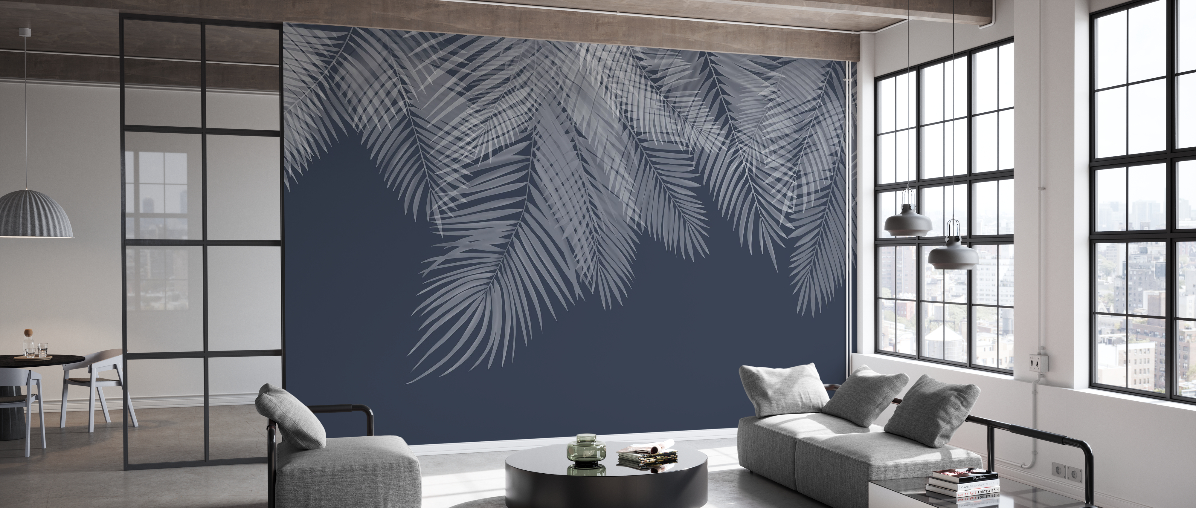 Tapet Hanging Palm Leaves, Blue, Photowall