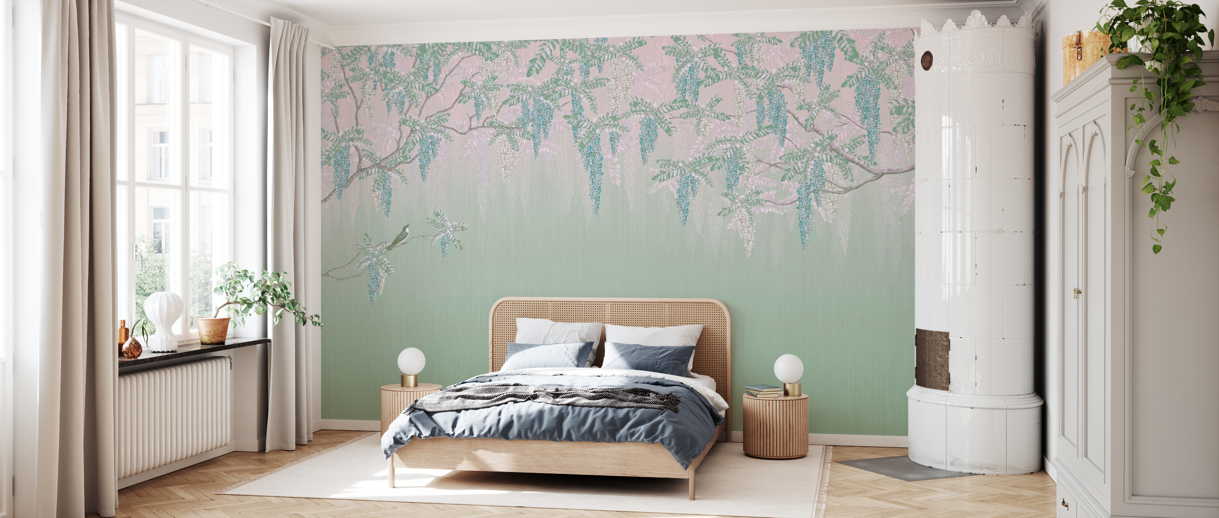 Tapet wisteria, green, photowall 