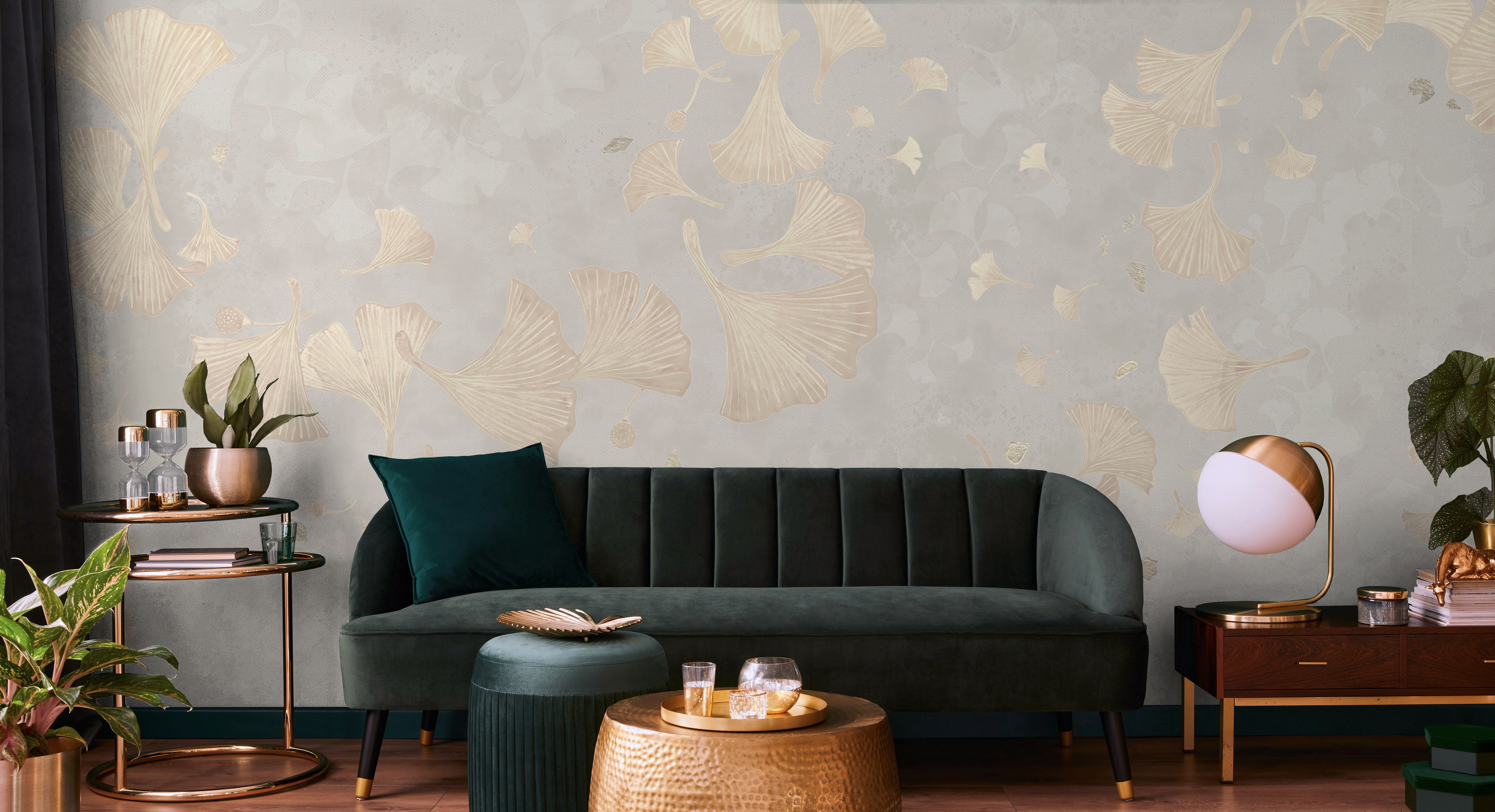 Tapet ginkgo leaves blowin in the wind, beige, photowall 