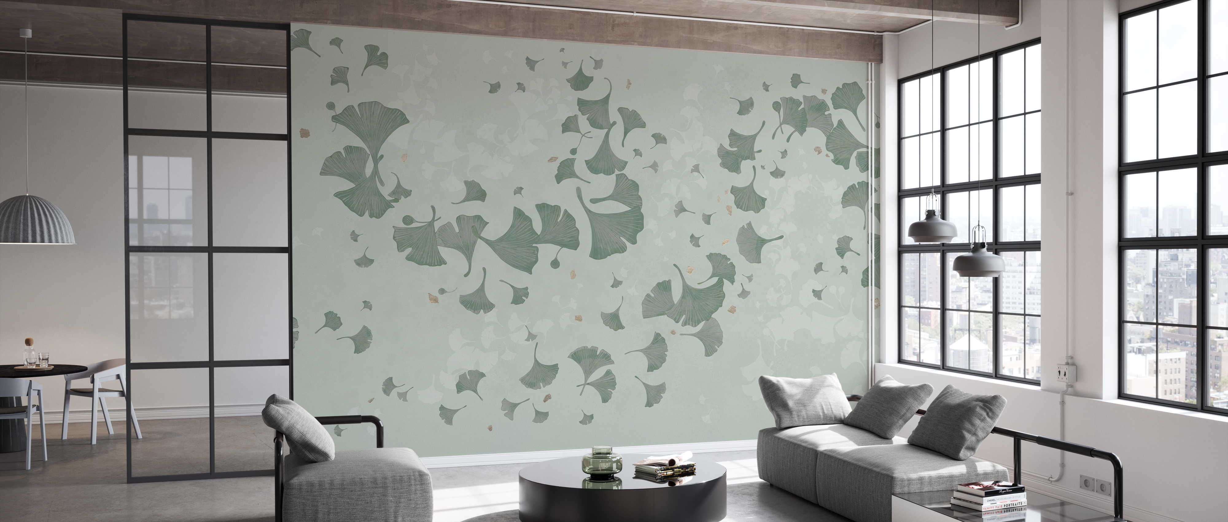 Tapet ginkgo leaves blowin in the wind, green, photowall 