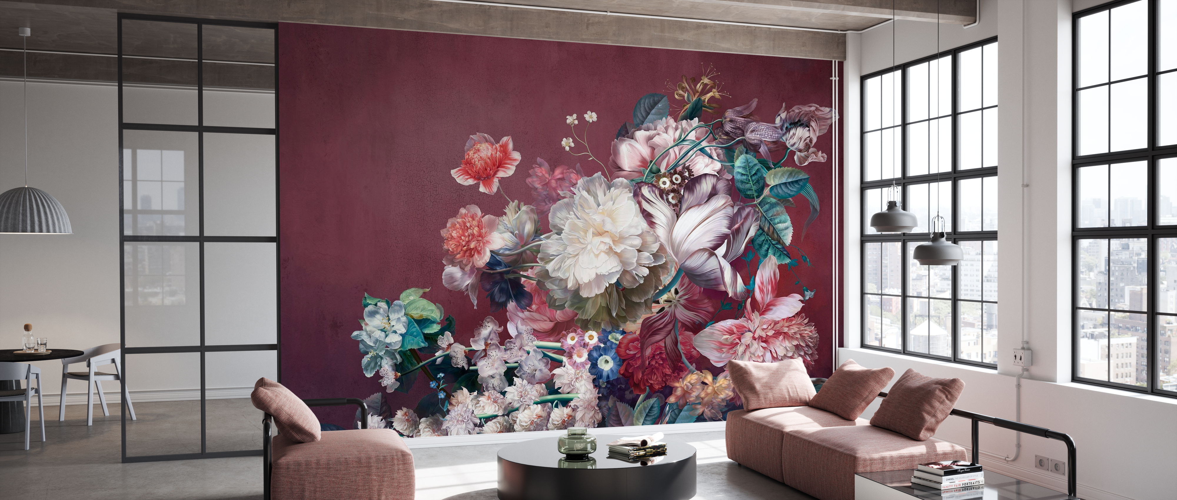 Tapet burgundy flowers, photowall 