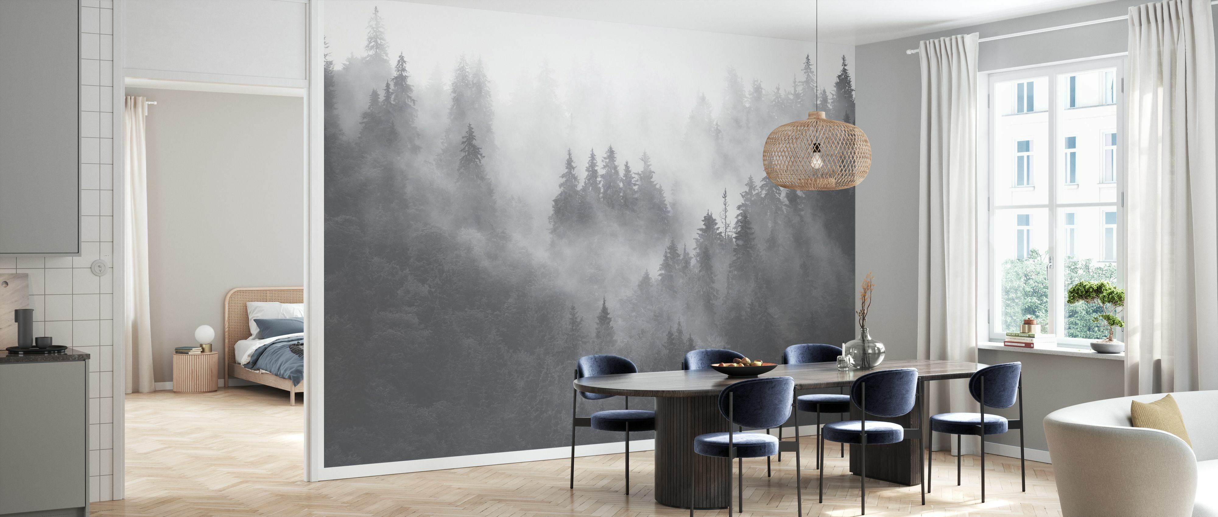 Tapet Foggy Forest, Grey, Photowall