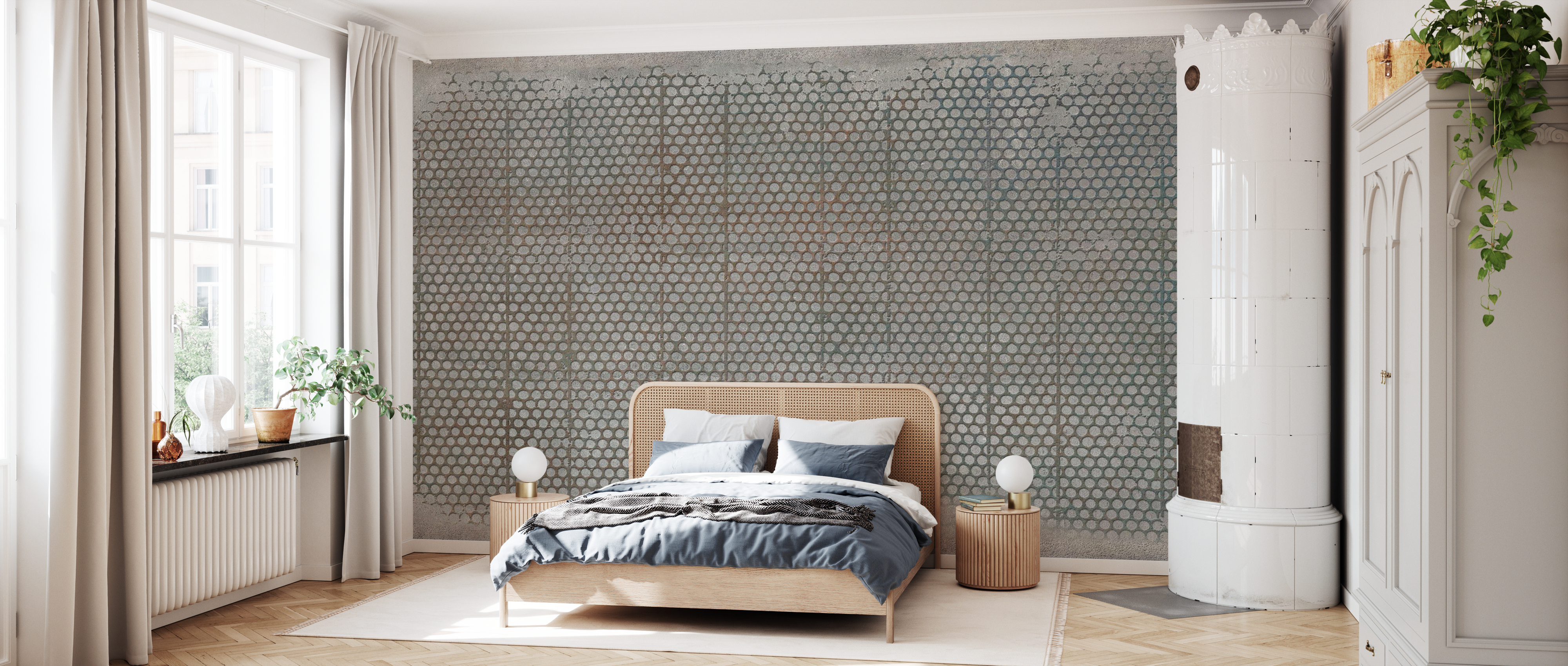 Tapet urban archaeo metal grid, rusty, photowall 