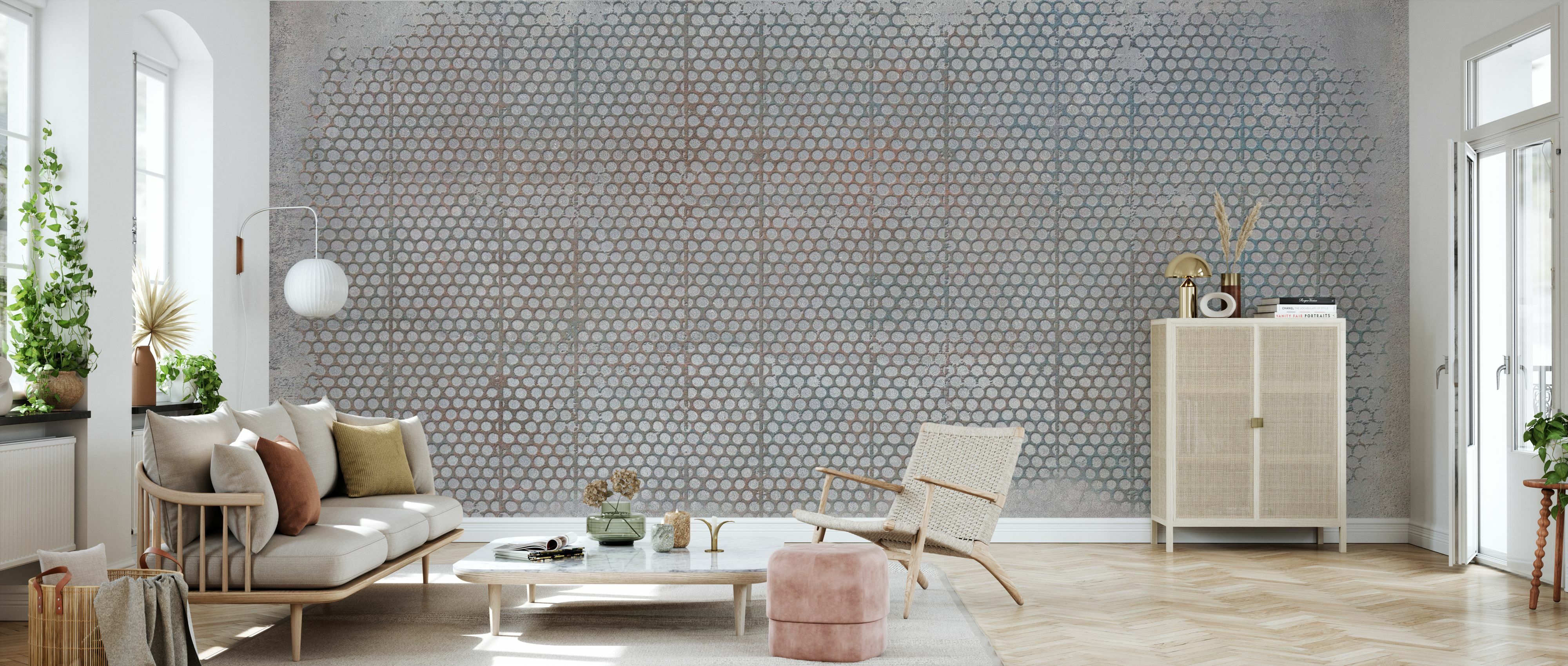 Tapet urban archaeo metal grid, silver, photowall 