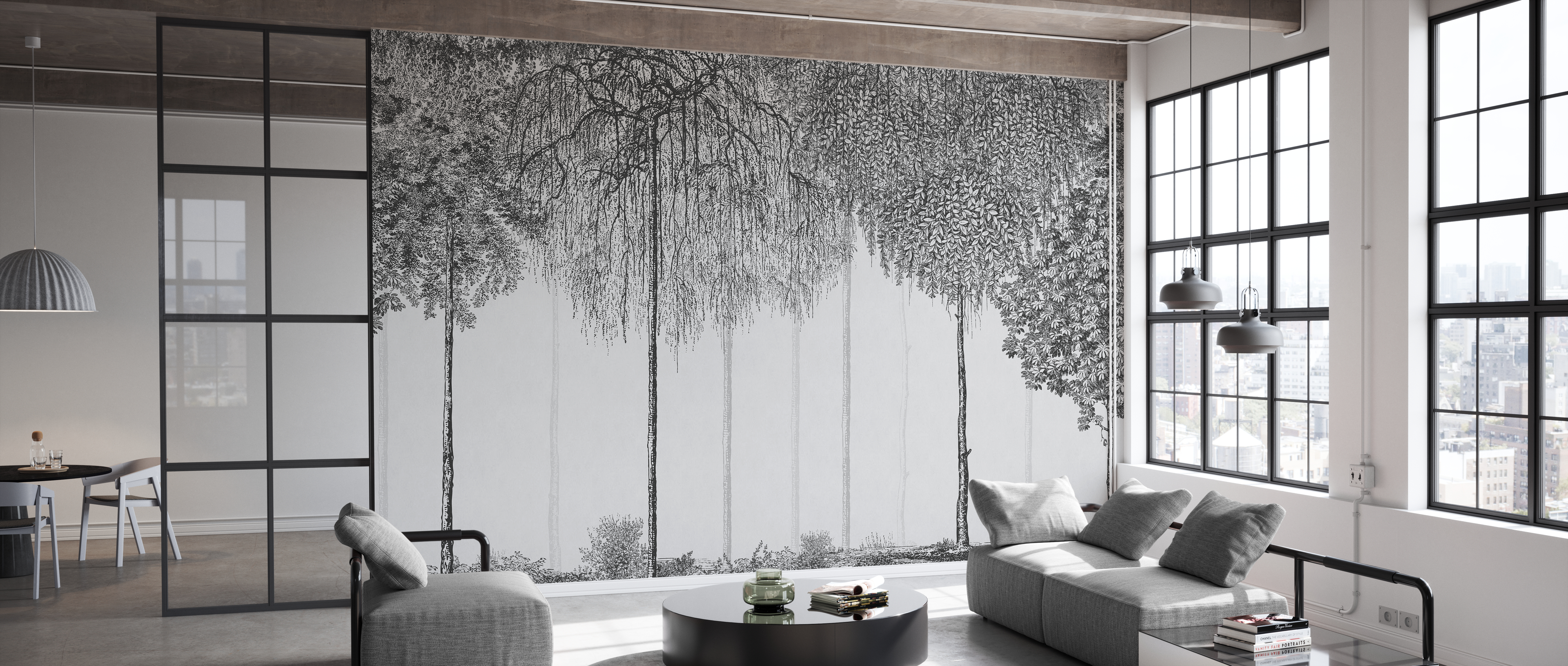 Tapet trees cascade, graphite, photowall 