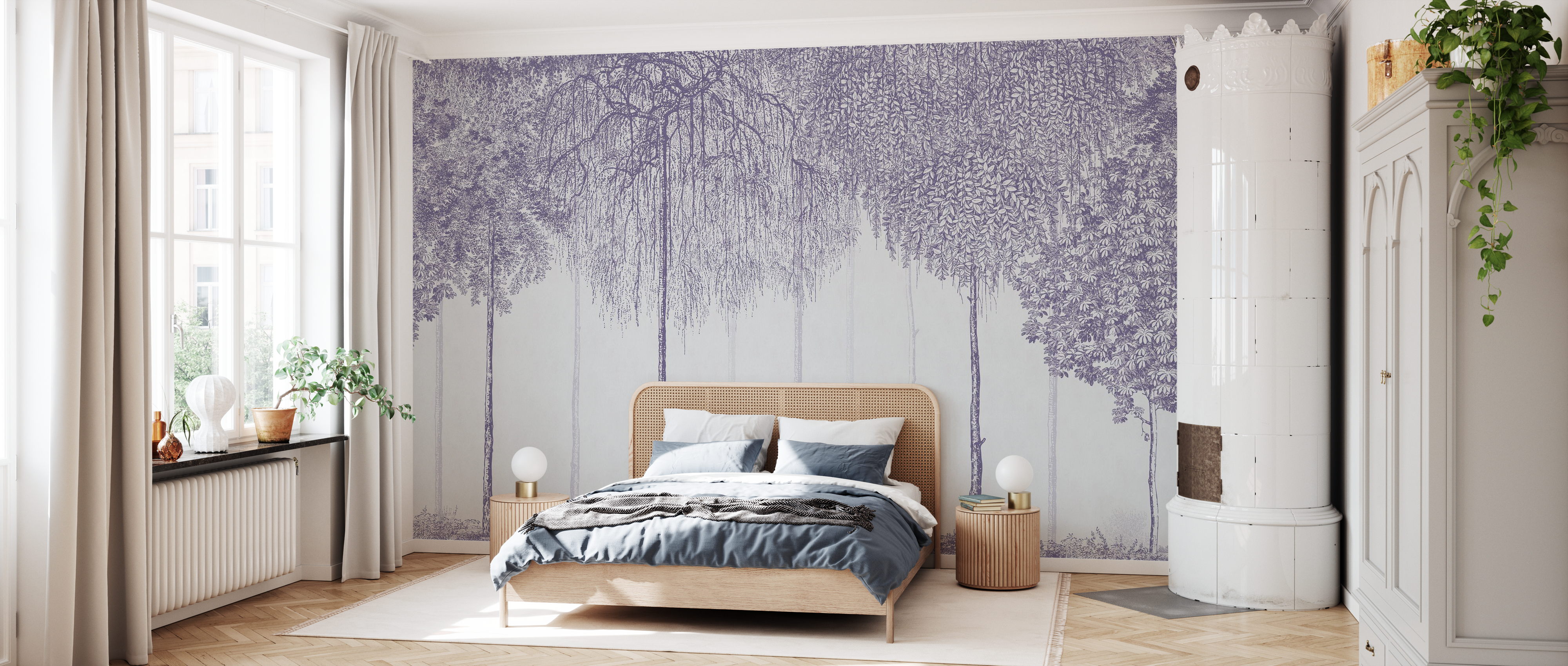 Tapet trees cascade, lavender, photowall 