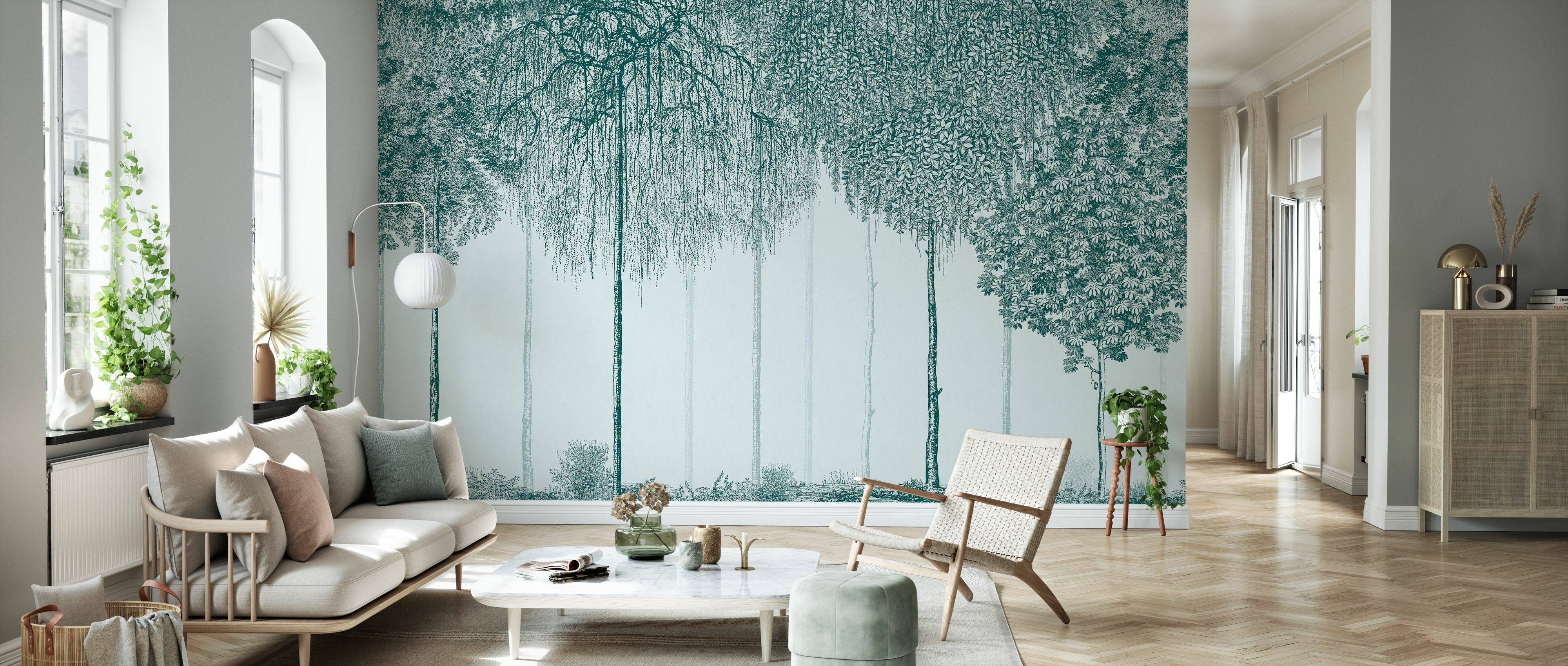 Tapet trees cascade, verdigris, photowall 