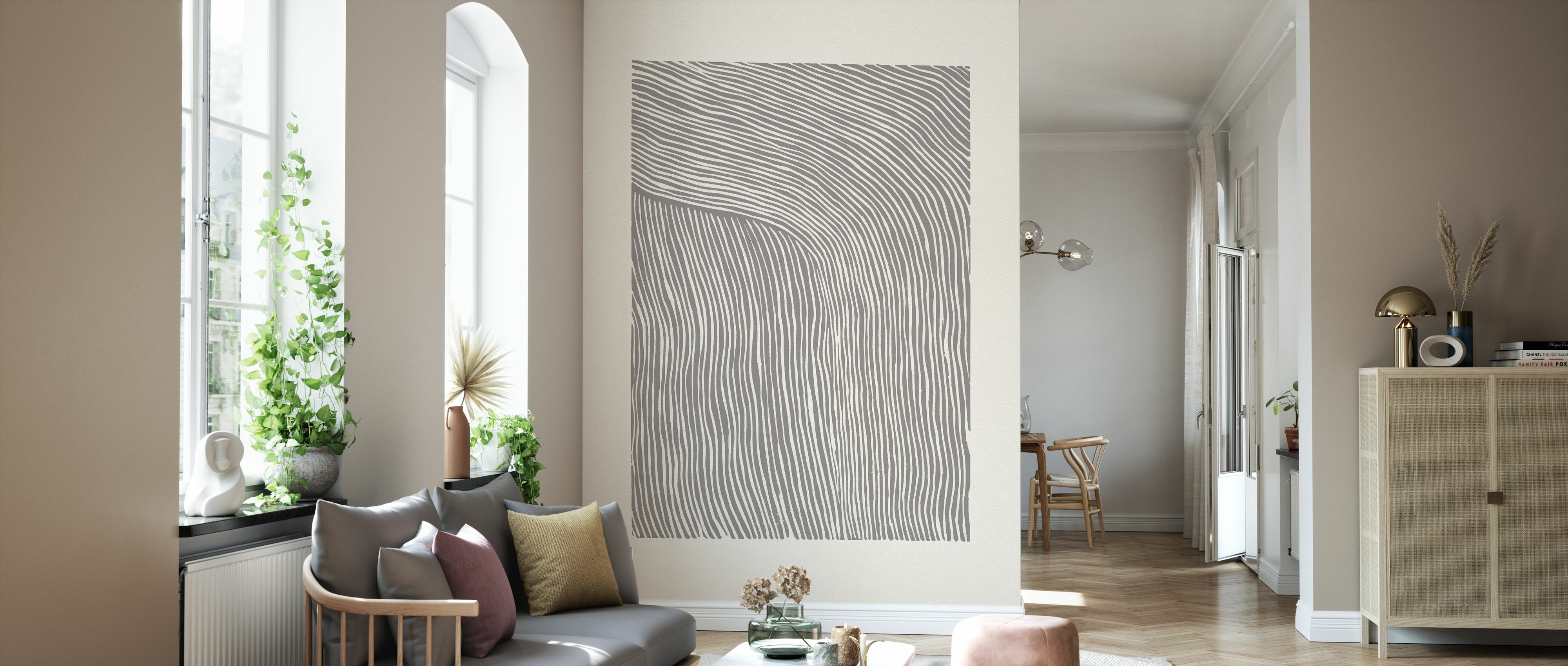 Tapet stripes linocut, gray, photowall 