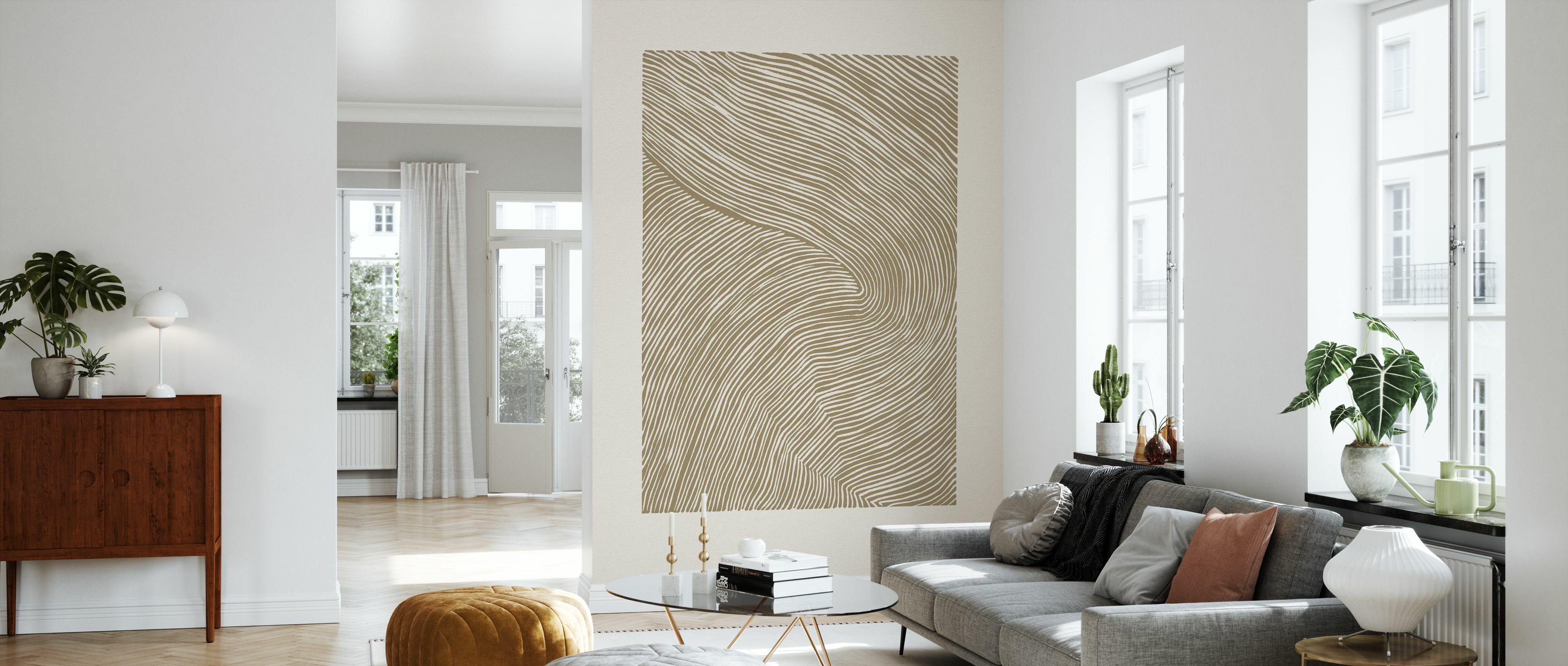 Tapet stripes linocut, ochre, photowall 