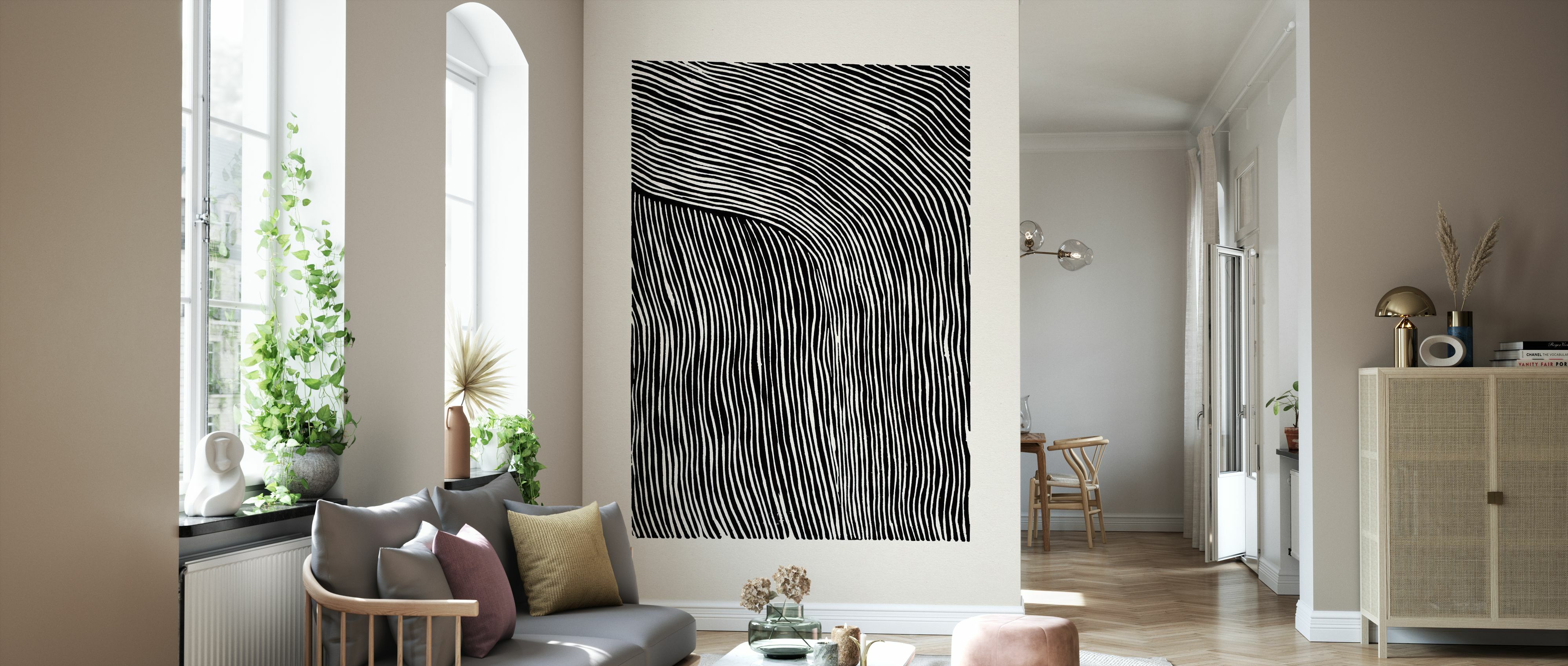 Tapet stripes linocut, black, photowall 