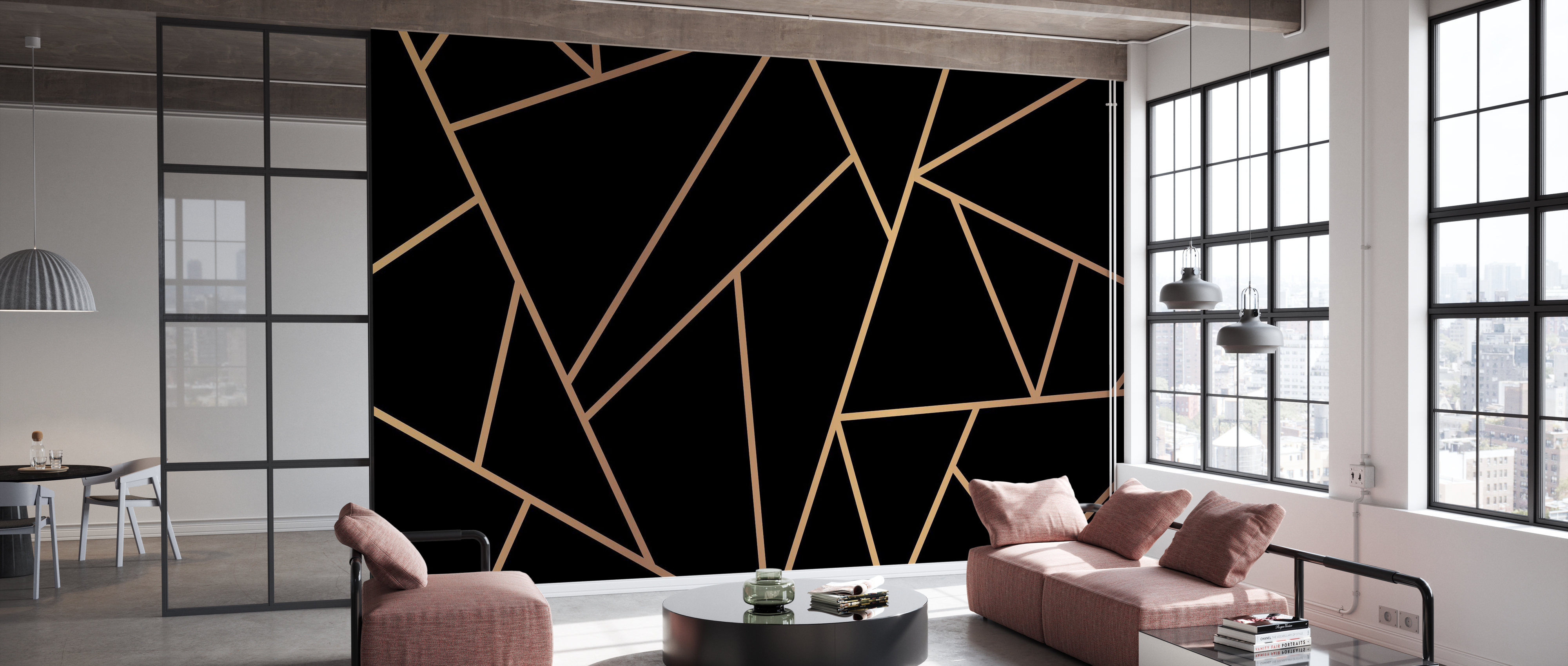 Tapet geometric golden line art, photowall 