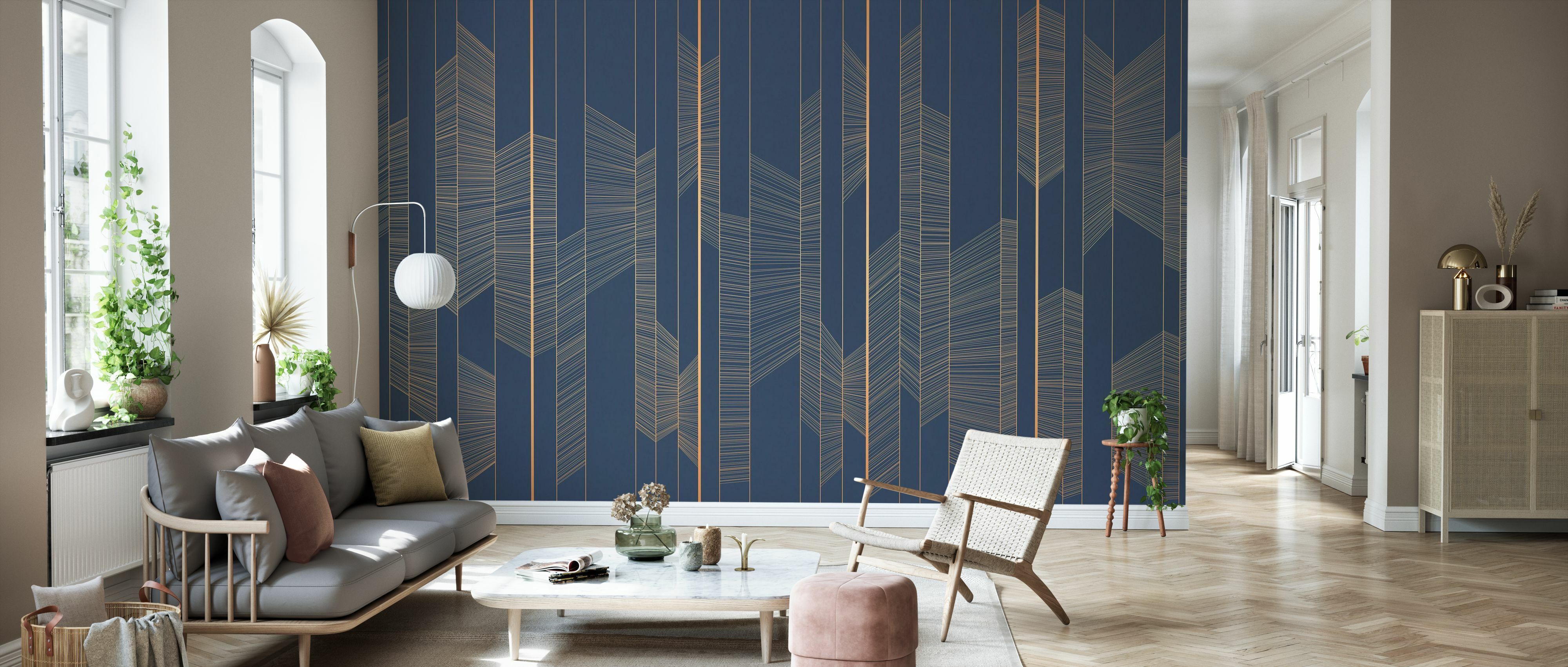 Tapet illuminated lines, in the navy, photowall 