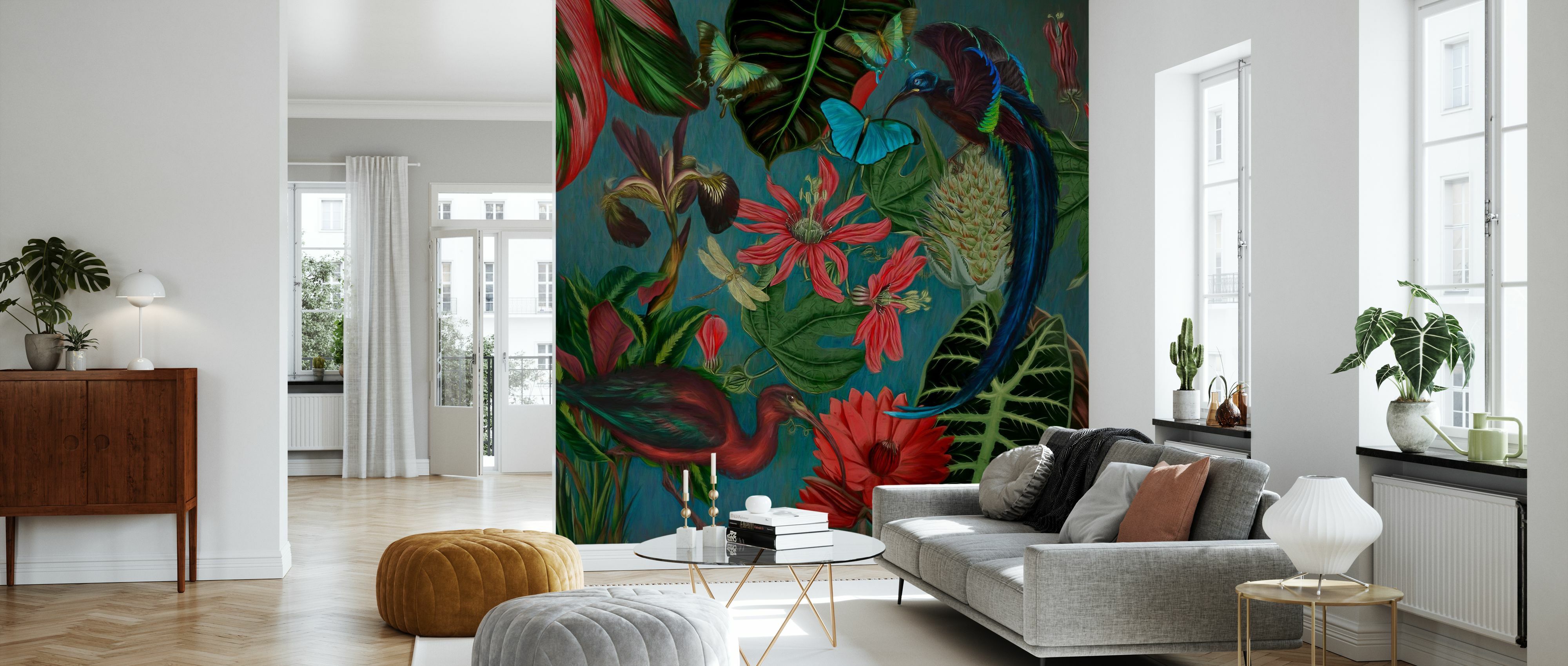 Tapet tropical birds and flowers, photowall 