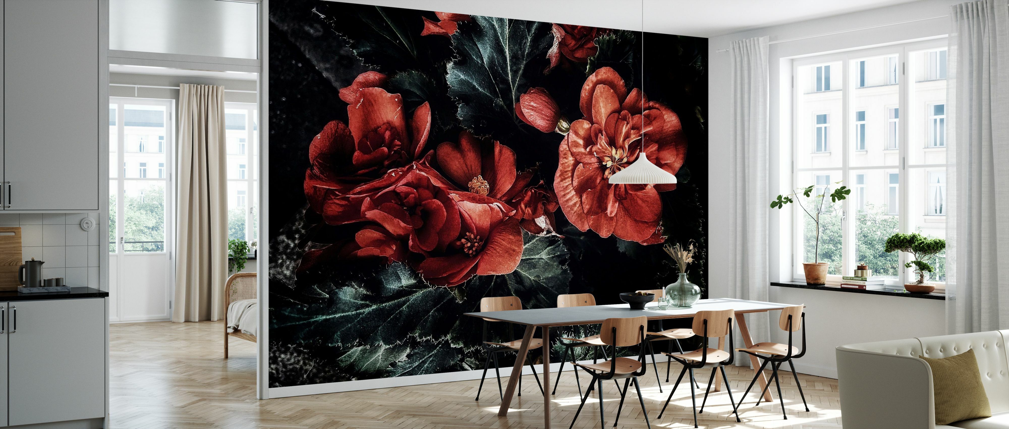 Tapet flowers dark boho, photowall 